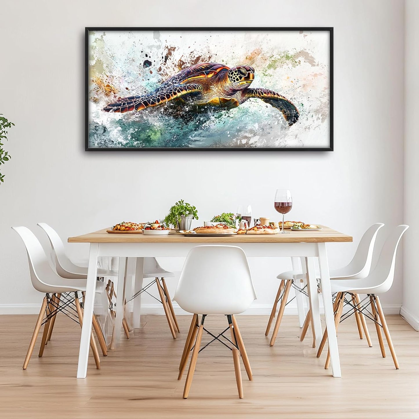 Extra Large Framed Sea Turtle Wall Art,Oversized Abstract Colorful Sea Nautical Wall Decor Pictures for Living Room,Canvas Print Painting Modern Artwork Bedroom Office Bathroom Home Decor 60L x30W