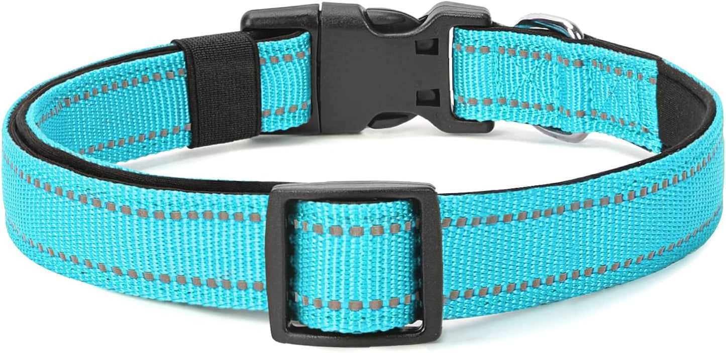 Reflective Dog Collar Padded with Soft Neoprene Breathable Quick Release Basic Dog Collars for Puppy Small Dogs Sky Blue