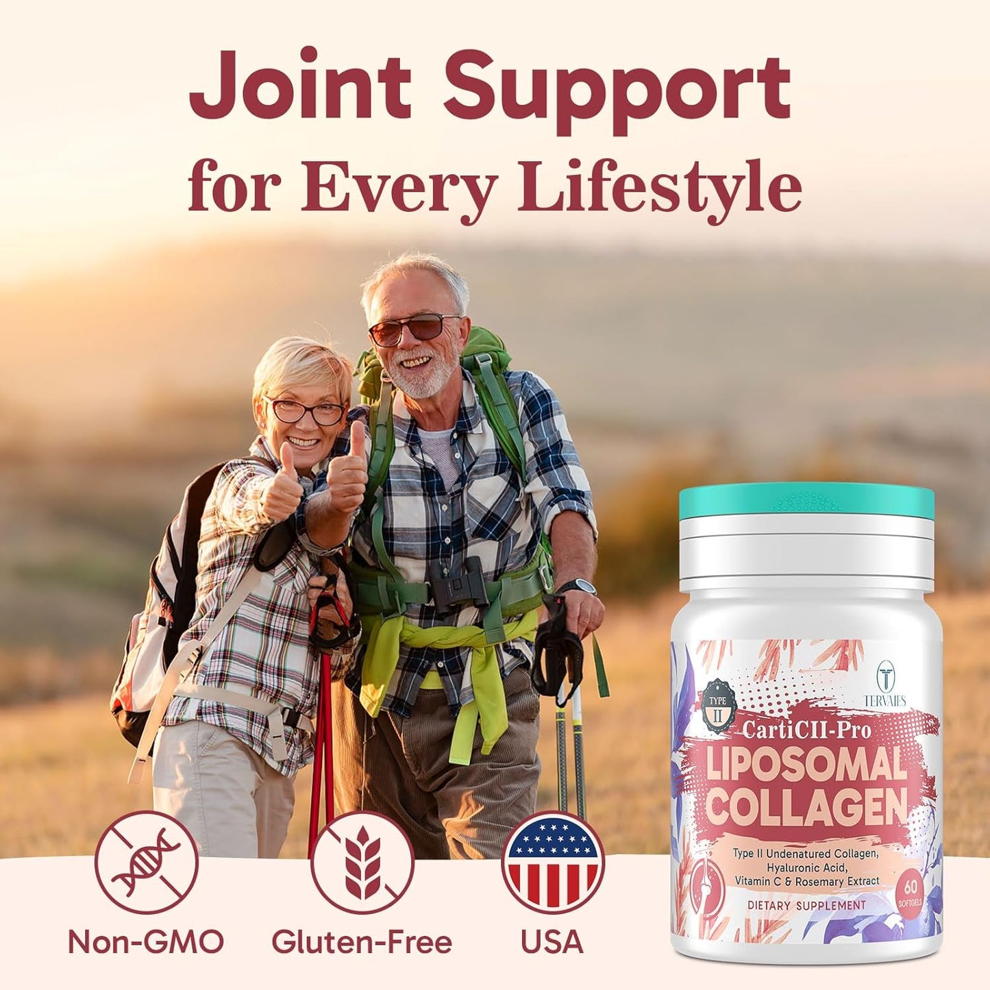 Liposomal Collagen Joint Support Supplement - Undenatured Type II Collagen for Men & Women with Hyaluronic Acid & Vitamin C for Joints Health & Mobility, 120 Softgels