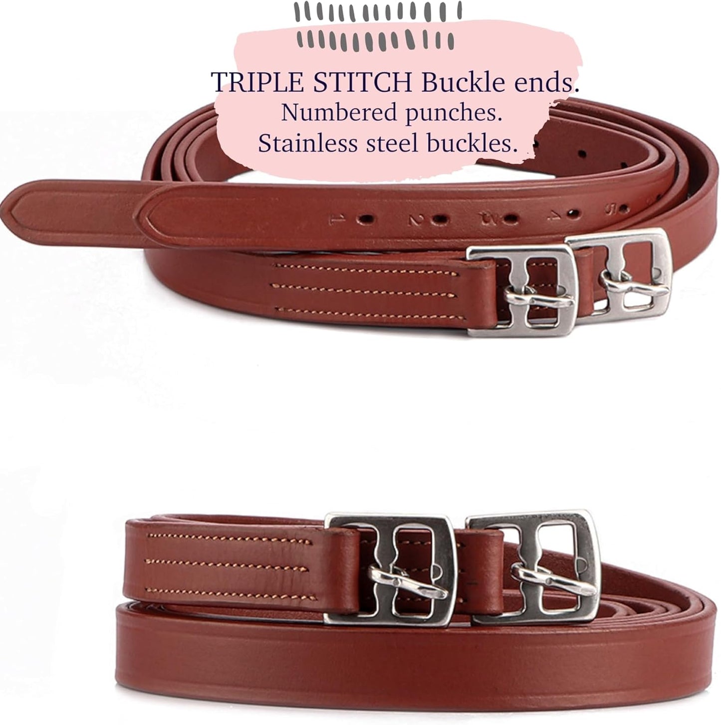 SIE 46”/ 48” / 54” / 56" / 60” English Premium Leather Stirrup Leathers Kids/Adult