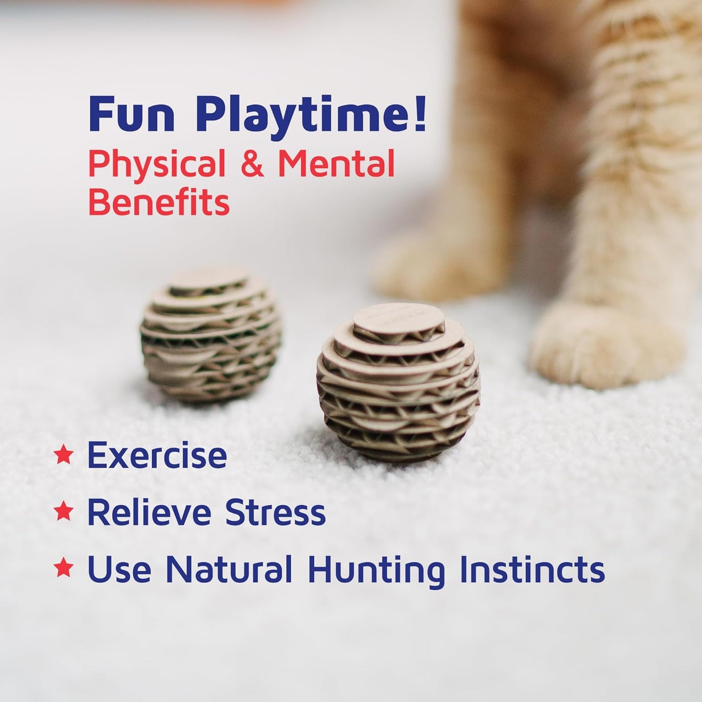 Cat Ball Toys by Americat – Made in USA – Safe Cardboard Cat Toys – for Interactive and Independent Play, Exercise & Stress Relief for All Breeds & Ages (Variety Pack of 3 Balls)