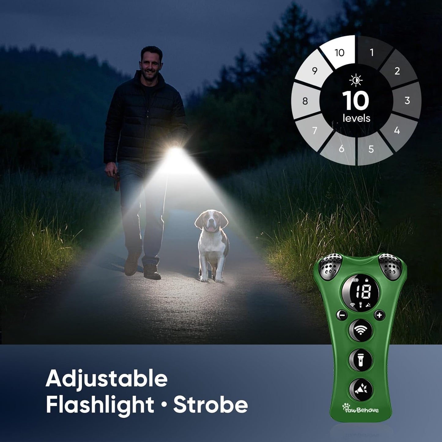 Ultrasonic Dog Bark Deterrent Device β10-Level Adjustable Anti Barking Trainer with Flashlight, Strobe, E-Clicker(18 Whistle Sounds)βNo Shock, Collar-Free Dog Behavior Correction Devices