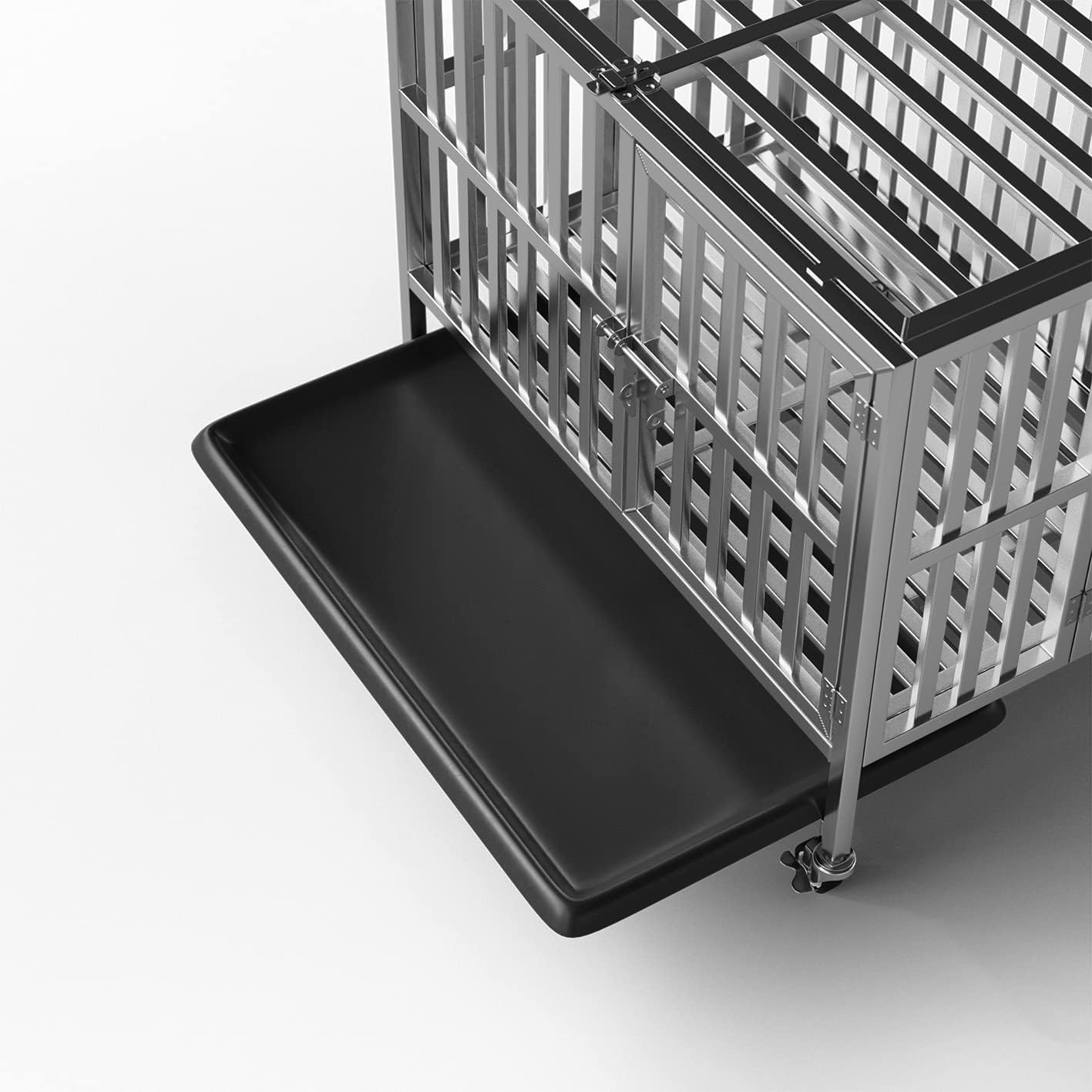 Collapsible Stainless Steel Dog Crate, 30" 37" 42" 48" Sizes, Lockable Wheel, with Tray, Stackable, Heavy Duty, Divider, Indoor and Outdoor (30in Size is Suitable for Small Pets only)