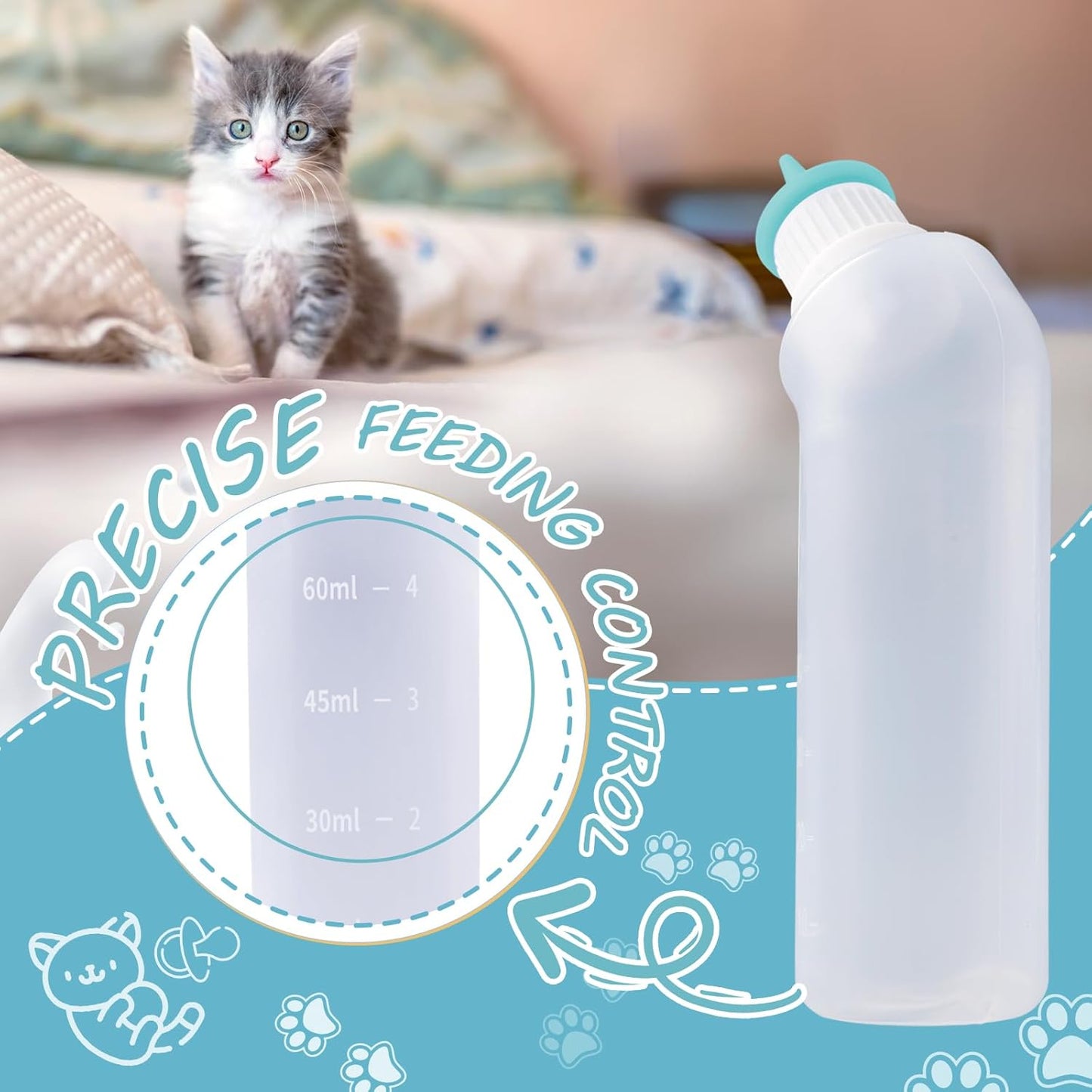 5Pack Kitten Bottle for Nursing Puppy Milk Kitten Bottles Feeding Kit Silicone Nipple for Newborn Pets Kittens, Puppy,Squirrel (Green)