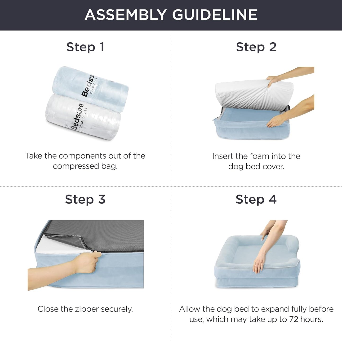 Bedsure Orthopedic Dog Beds Large Sized Dog - Washable Large Dog Cat Bed Waterproof, Comfort Dogs Couch Sofa with Washable Removable Cover, Pet Bed with Nonskid Bottom, Light Blue, 35"