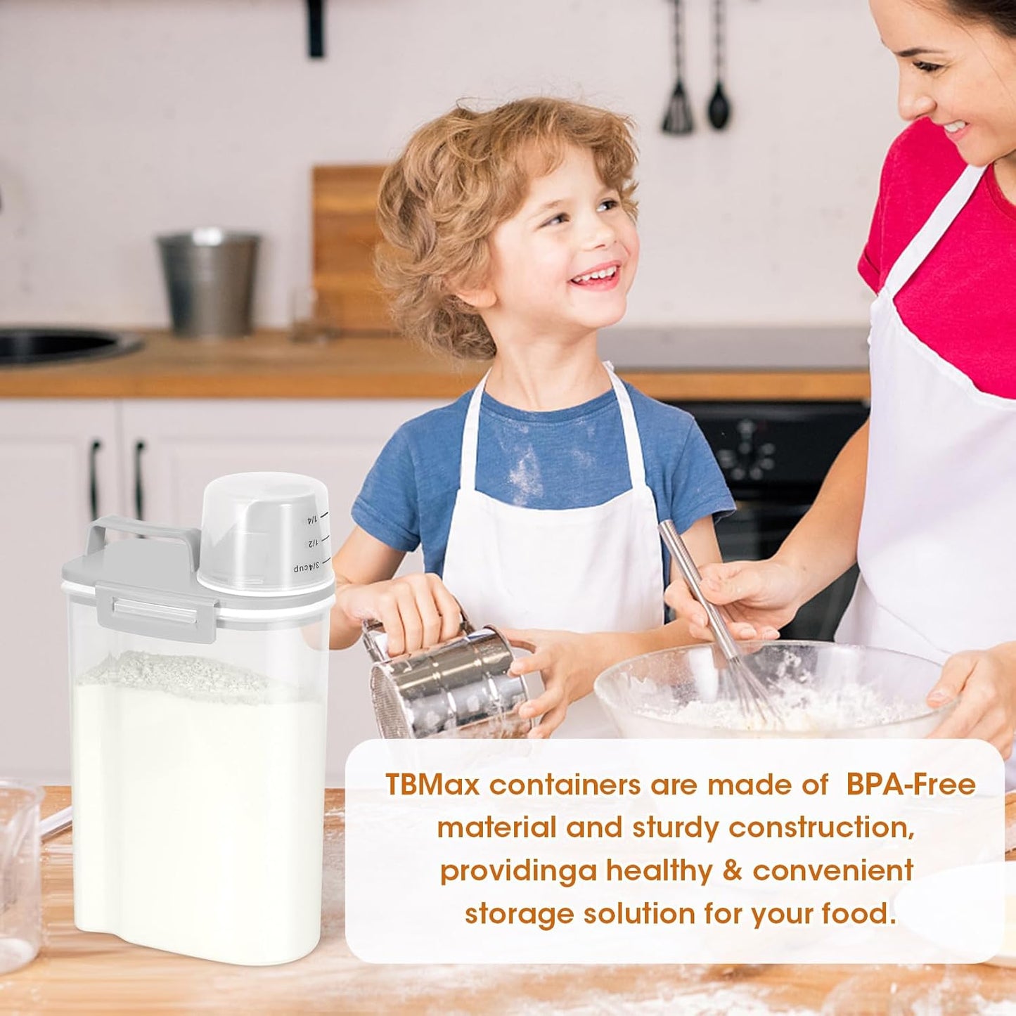 TBMax Rice Storage container 4 Lbs, Small Rice Dispenser with Measuring Cup, Grey Cereal Containers Flour Bin, Kitchen Food Storage Container and Pantry Organizers, Pet Dog Cat Food Dispenser