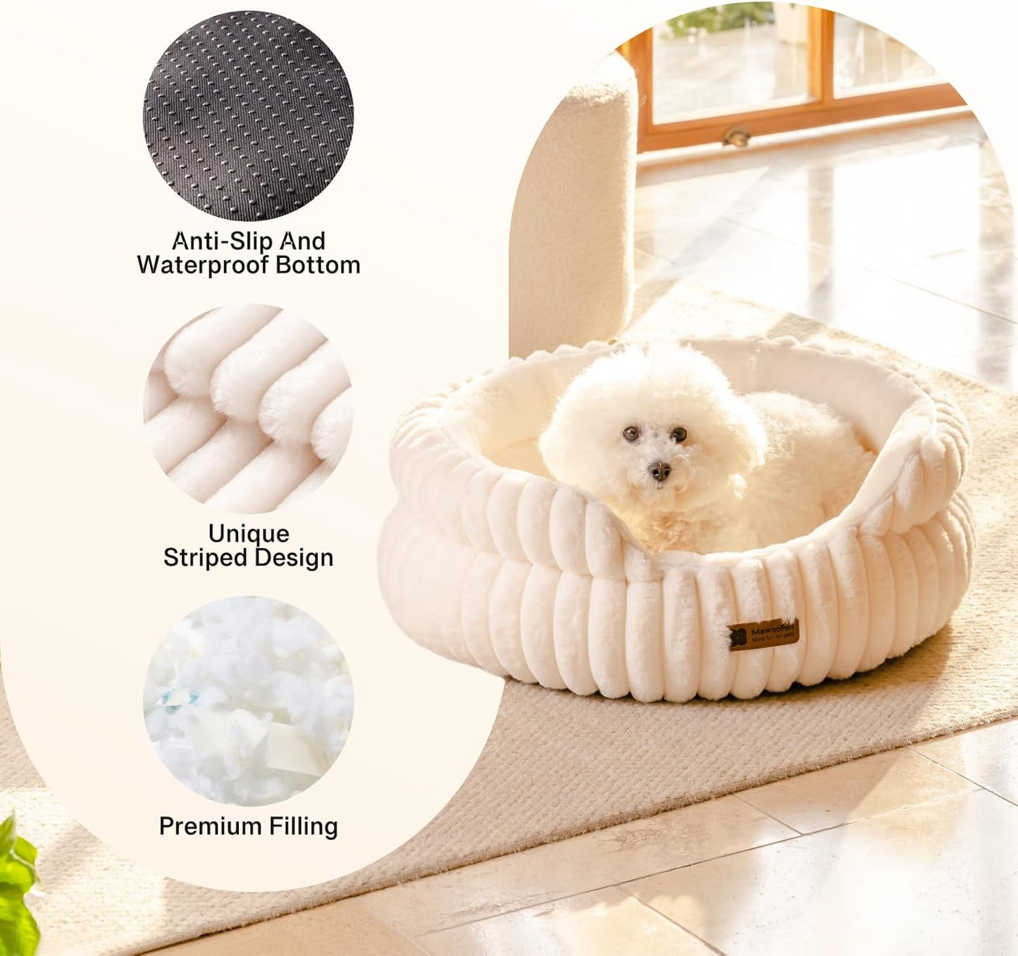 MEWOOFUN Cat Beds for Indoor Cats, Washable Dog Bed for Small Dogs, Round Pet Bed for Puppy and Kitten with Anti-Slip Bottom (Beige, 20"x20"x8")