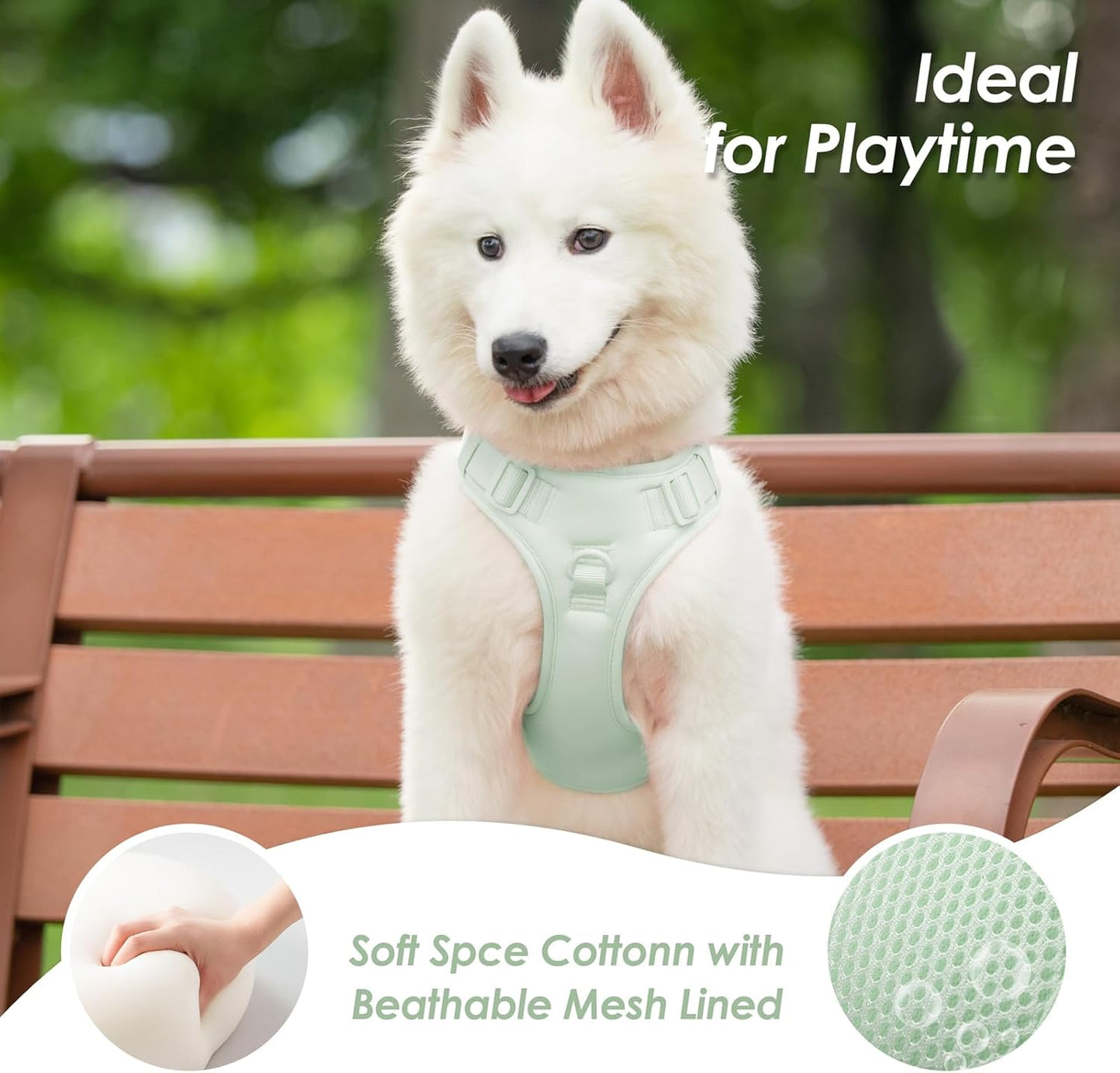 No Pull Dog Harness, Puppy Vest with Front Clip for Small Medium Large Sized Dog(Light Green,M)