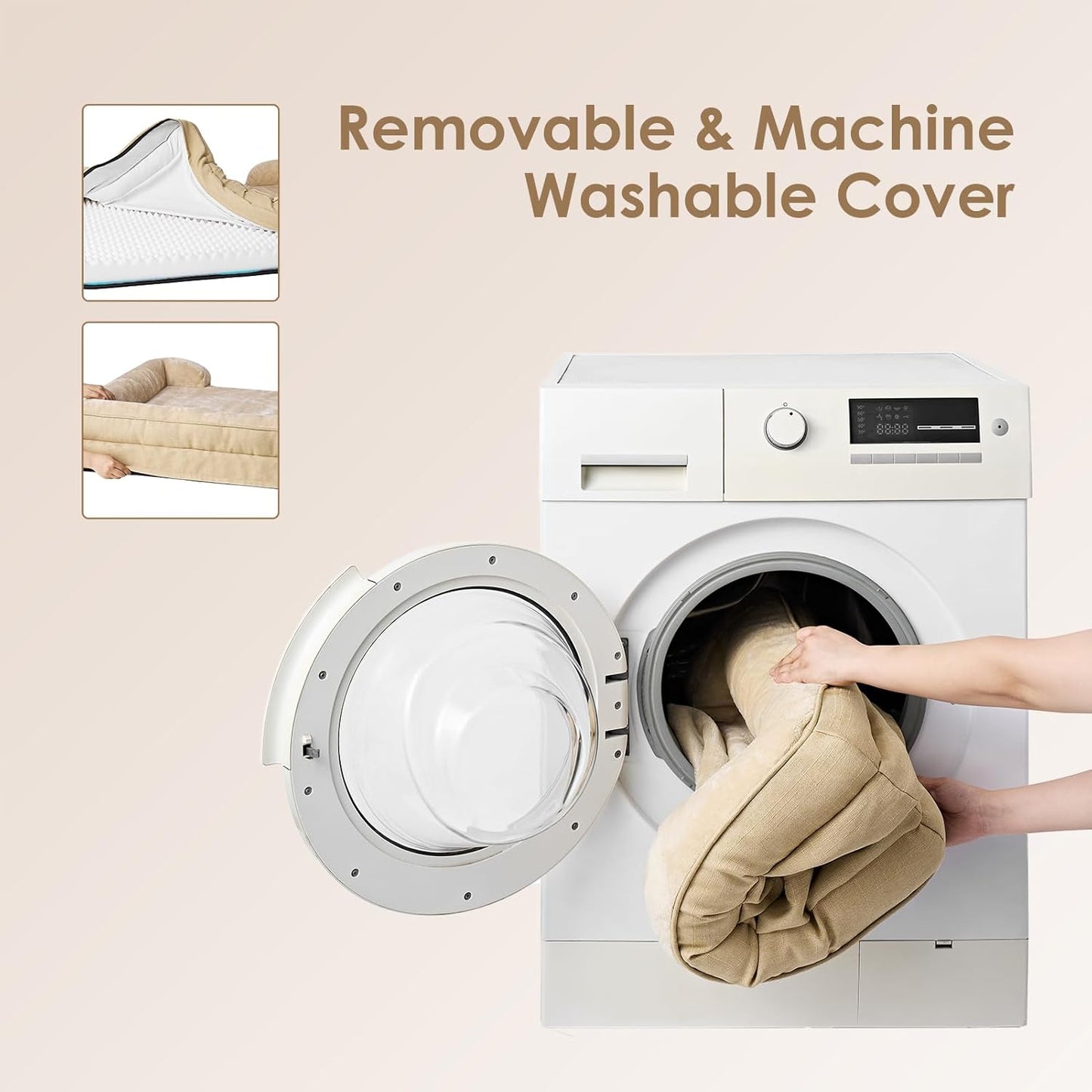 EHEYCIGA Orthopedic Dog Beds for Large Dogs, Waterproof Memory Foam Large Dog Bed with Sides, Non-Slip Bottom and Egg-Crate Foam Pet Couch Bed with Washable Removable Cover, Greige