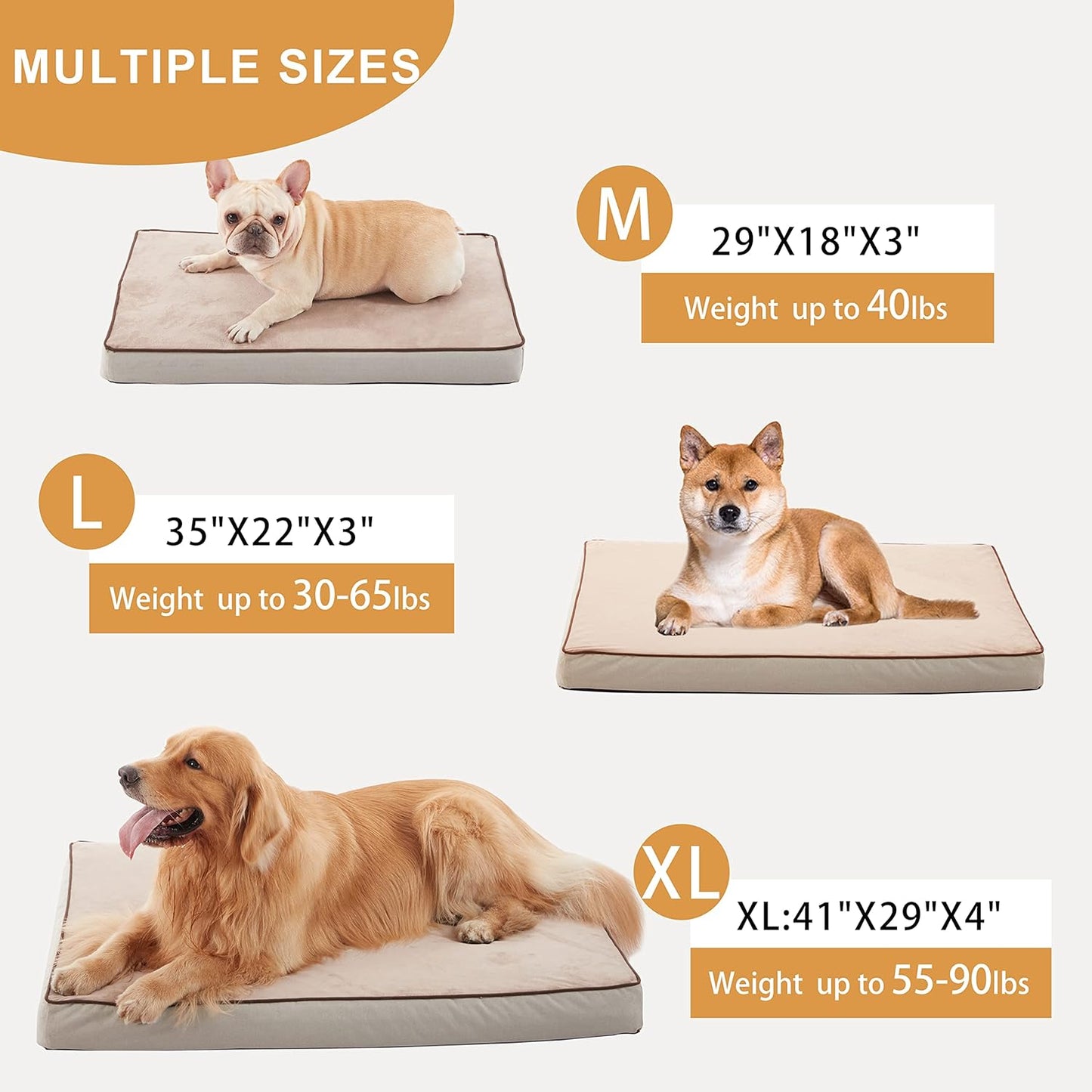 Orthopedic Memory Foam Dog Bed, Cooling Dog Beds for Medium/Large Dogs -Waterproof Pet Bed for Crate with Removable Washable Cover, XL(41inch,90Lbs)