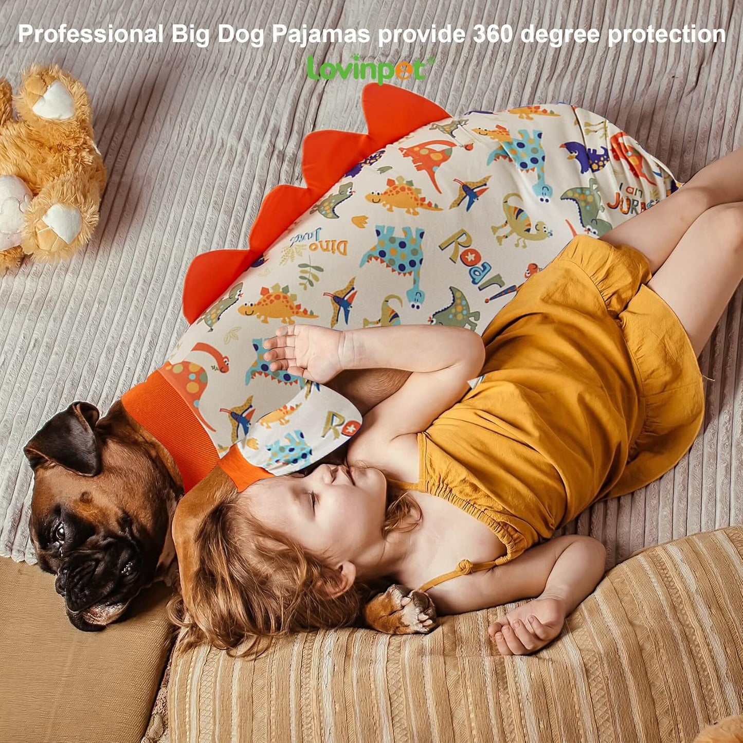 LovinPet Dog Pajamas Large Sized Dog, Anti Licking, Recovery Suit, Lightweight Jurassic Knit, UV for Large Dogs/XXL