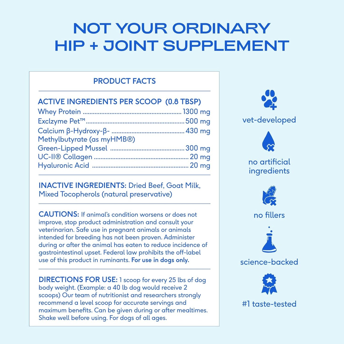 Native Pet Advanced Care - Hip & Joint Supplement for Dogs - Supports Joints, Cartilage, Muscles & Anti-Inflammatory with HMB, UC-II Collagen, Green Lipped Mussel & Hyaluronic Acid - 60 Scoops