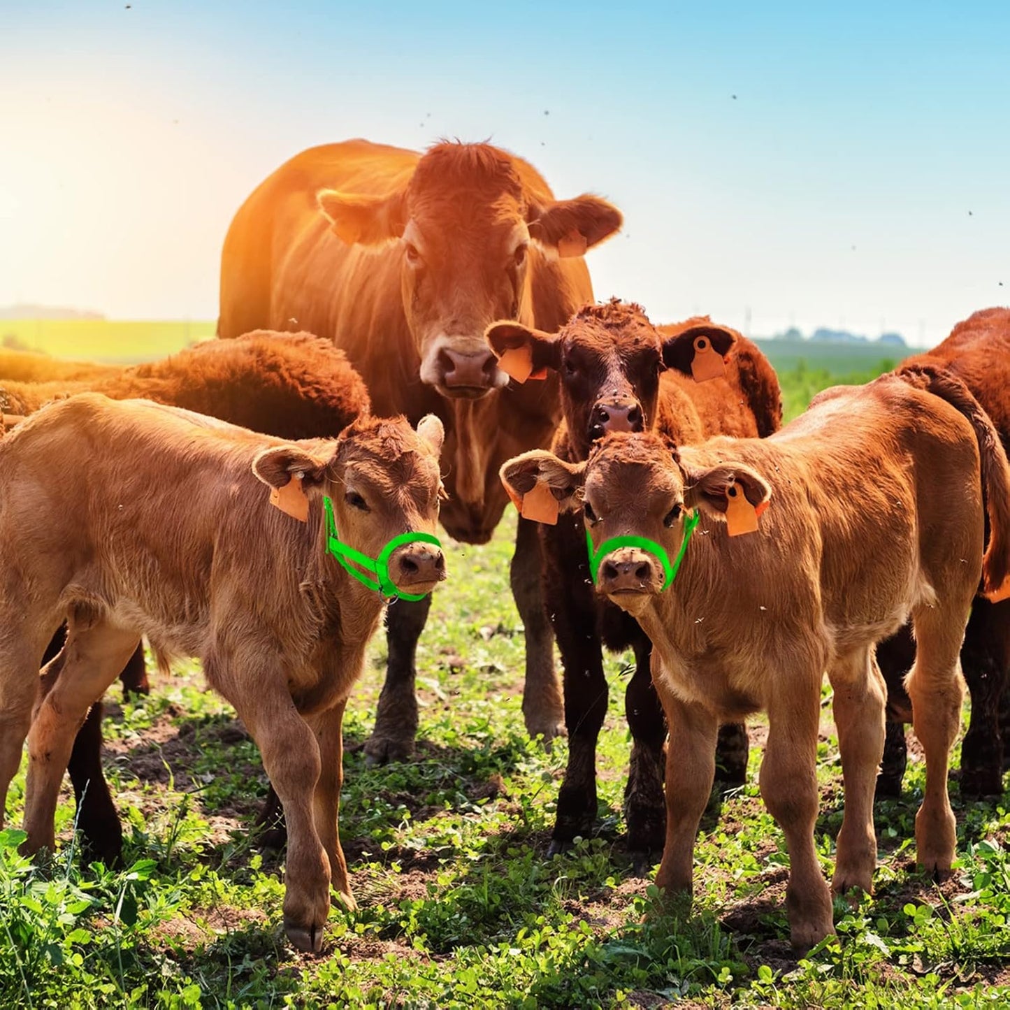 Hillban Cow Halter Cattle Halters Adjustable Calf Halter with Leading Rope for Miniature Horse Donkey Goat Foal Nylon Cattle Training Supplies