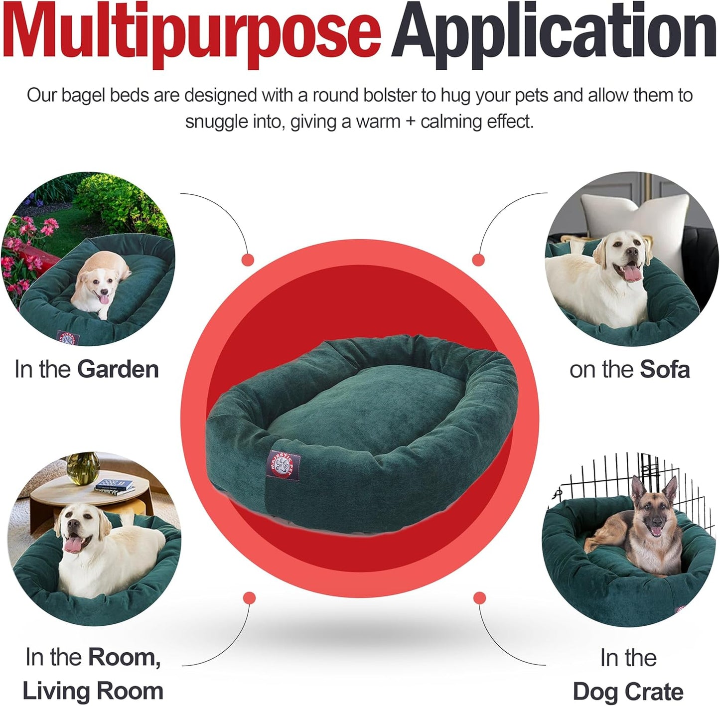 Majestic Pet Villa 40 Inch Shredded Memory Foam Dog Bed for Large Sized Dogs 40x29x9 Inch–Orthopedic Dog Bed with Removable Washable Cover-Washable Large Pet Bed with Head Support-Marine