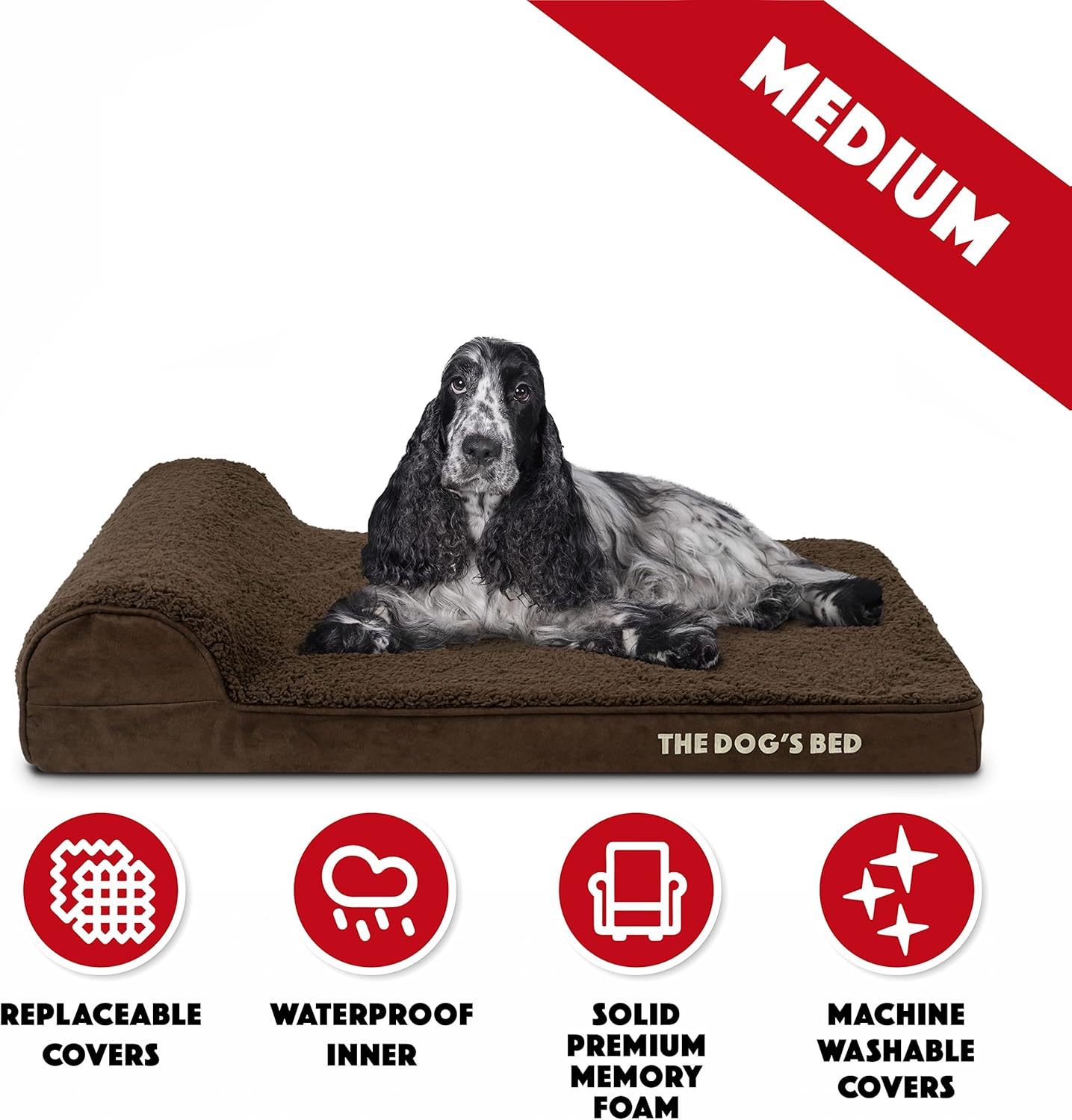 The Dog’s Bed Orthopedic Headrest Dog Bed Med Brown 34x22, Memory Foam, Pain Relief for Arthritis, Hip & Elbow Dysplasia, Post Surgery, Lameness, Veterinary Approved, Waterproof Washable Cover