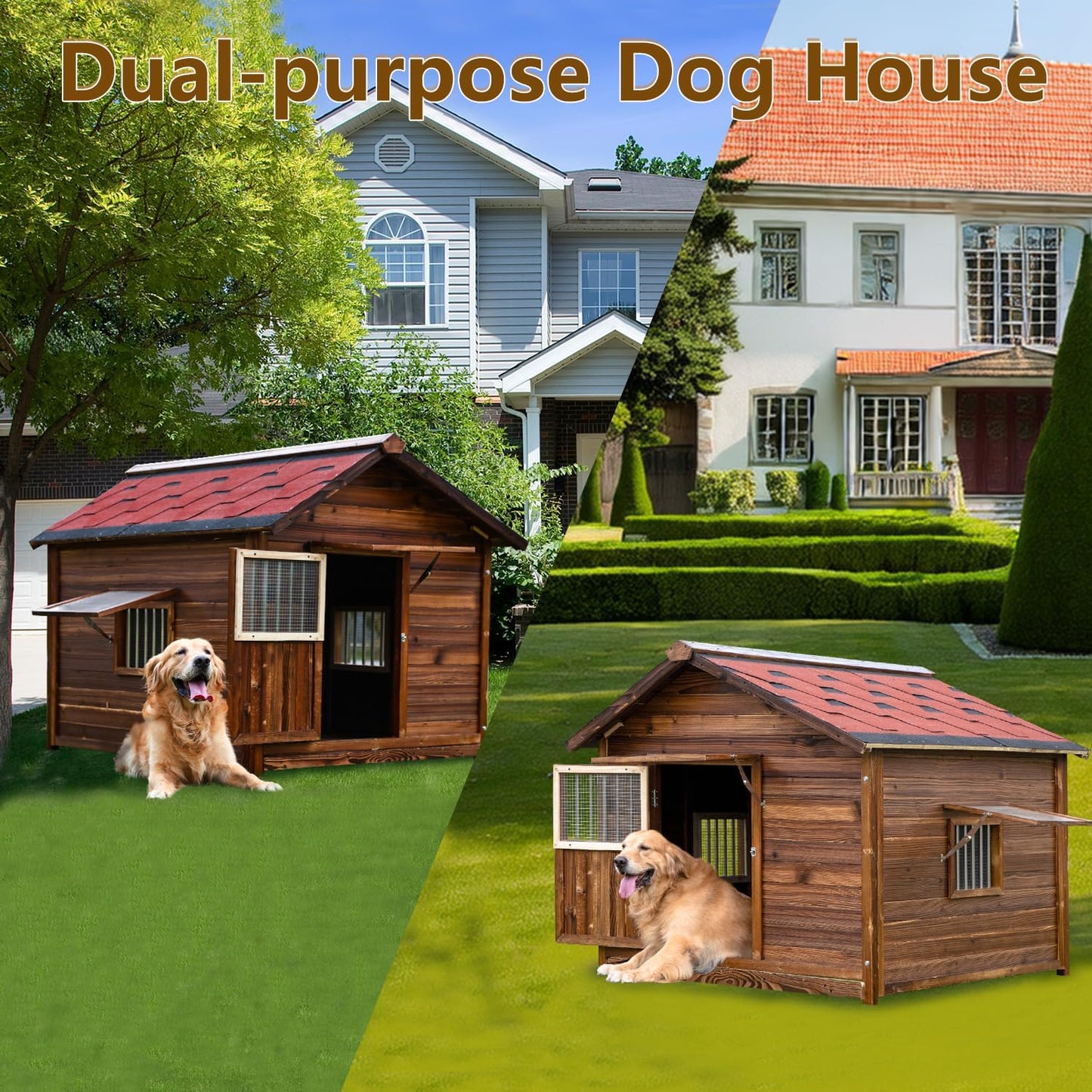 Outdoor Dog House for Large Breed Dogs with Removable Floor&Roof, Heavy Duty Pet House, Weatherproof Warm Dog House Outside, 2XL