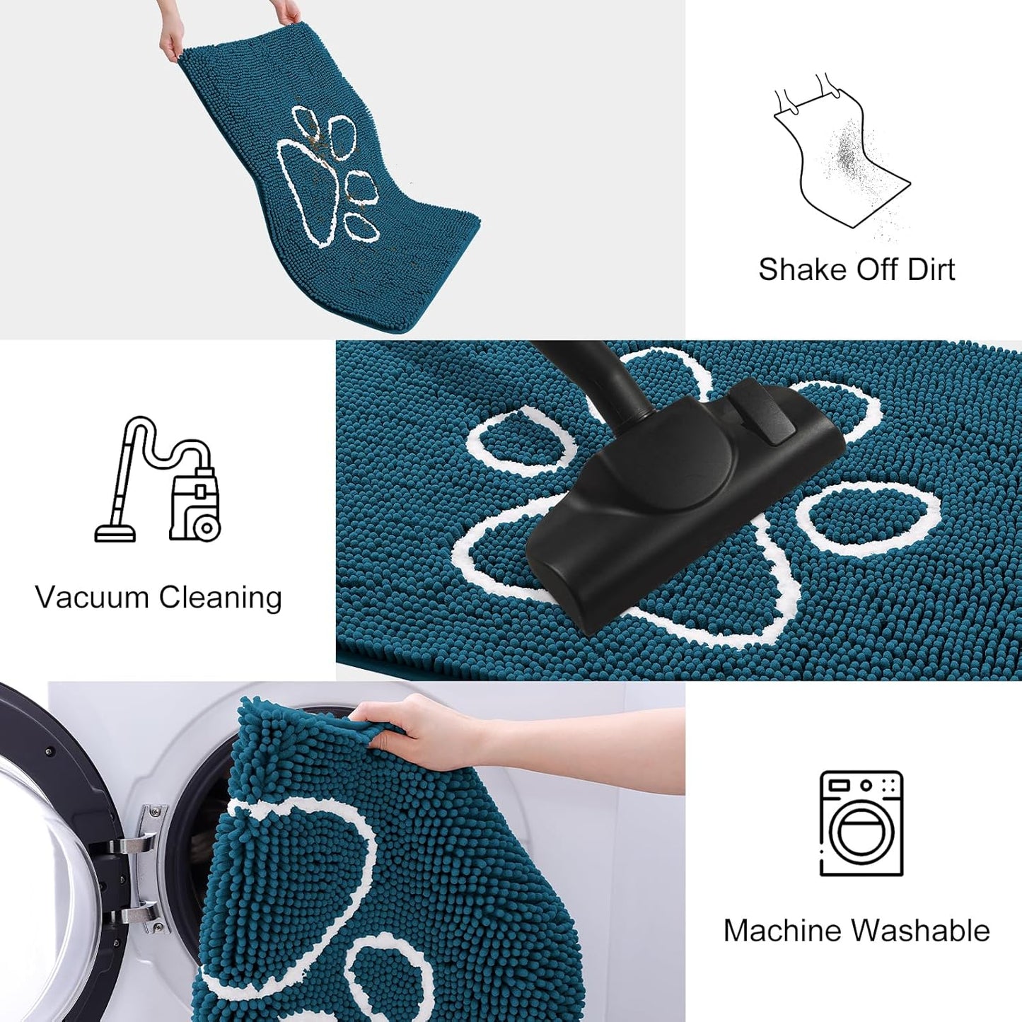 Smiry Dog Door Mat for Muddy Paws, Absorbent Dirt Trapper Non Slip Quick Dry Washable Chenille Mat for Mud Dogs, Entry Rug for Indoor and Outdoor (48x30 Inches, Atlantic Blue)