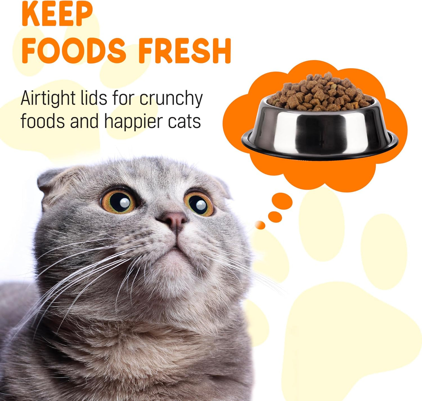 Calindiana Airtight Cat Food Storage Container with Bamboo Lid & Scoop – Farmhouse Cat Food Organizer, Gifts for Cat Lovers (Cream White)