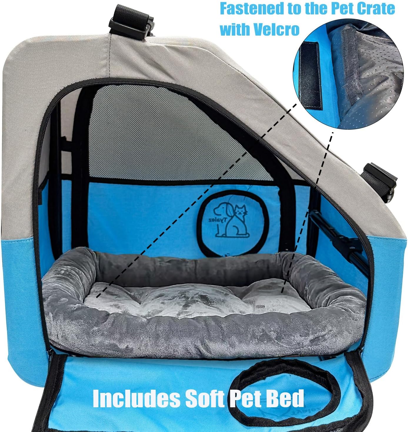 Small Portable Pet Crate for Car Travel, 19"x19"x17" Foldable Dog & Cat Carrier with Secures Seatbelt & Headrest Strap, Oxford Soft-Sided Pet Kennel with Removable Bed for Small Pets