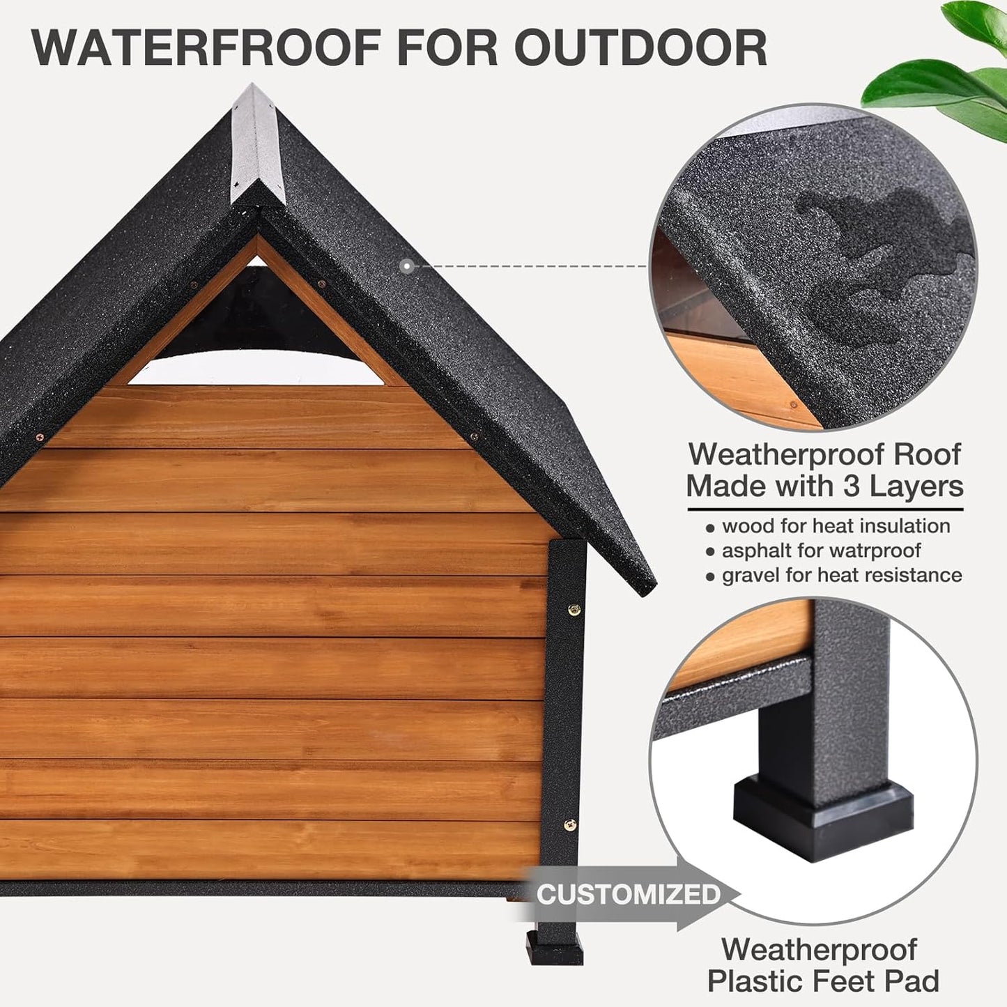 Large Dog House Outdoor Indoor All-Around Iron Frame Design Dog House with Porch&Raised Feet for Small Medium Large Dogs(Brown)