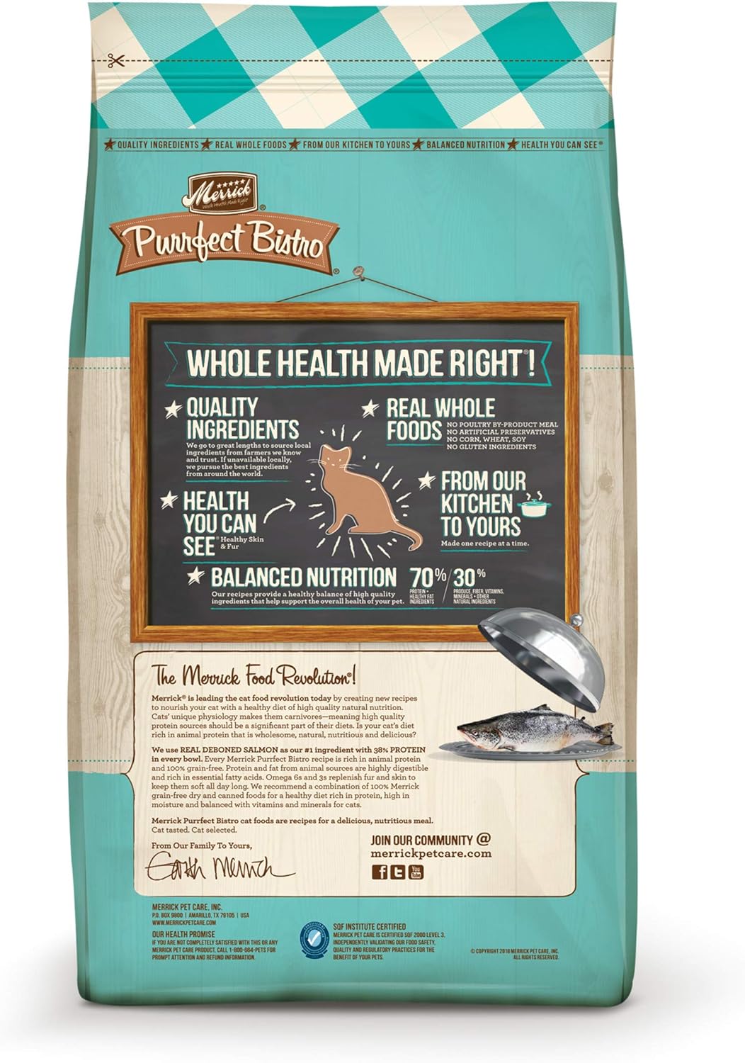 Merrick Purrfect Bistro Grain Free Natural Dry Cat Food For Adult Cats, Real Salmon And Sweet Potato Recipe - 4 lb. Bag