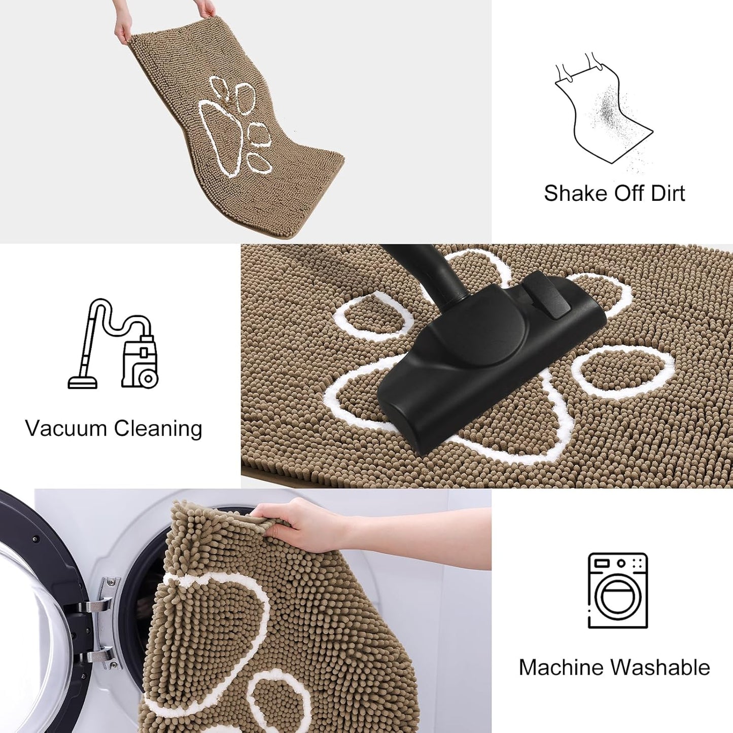 Smiry Dog Door Mat for Muddy Paws, Absorbent Dirt Trapper Non Slip Quick Dry Washable Chenille Mat for Mud Dogs, Entry Rug for Indoor and Outdoor (59x35 Inches, Camel)