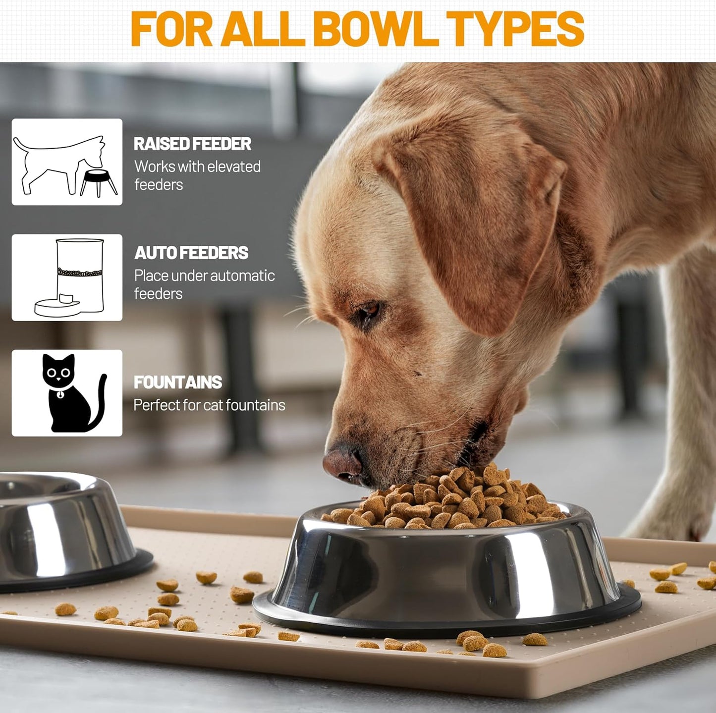 Hubulk Dog Feeding Mat,100% Waterproof Food Grade Silicone Pet Food and Water Bowl Placemat,Dishwasher, High Raised Edge to Prevent Spills,Nonslip Tray to Stop Messes on Floor(28"x18"x0.8", Taupe)