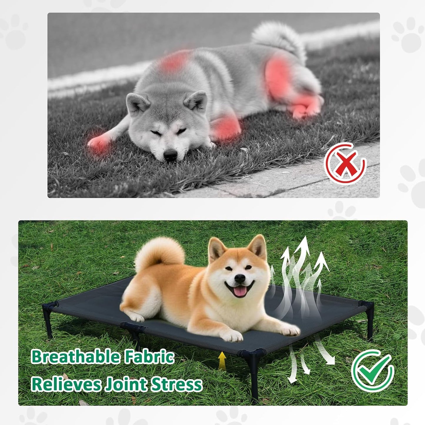 Elevated Outdoor Dog Bed Medium Size Dogs, Cooling Pet Raised Bed with Frame, Lifted Place Cot for Dog Training with Breathable Mesh & Non Slip Feet (M, Black)