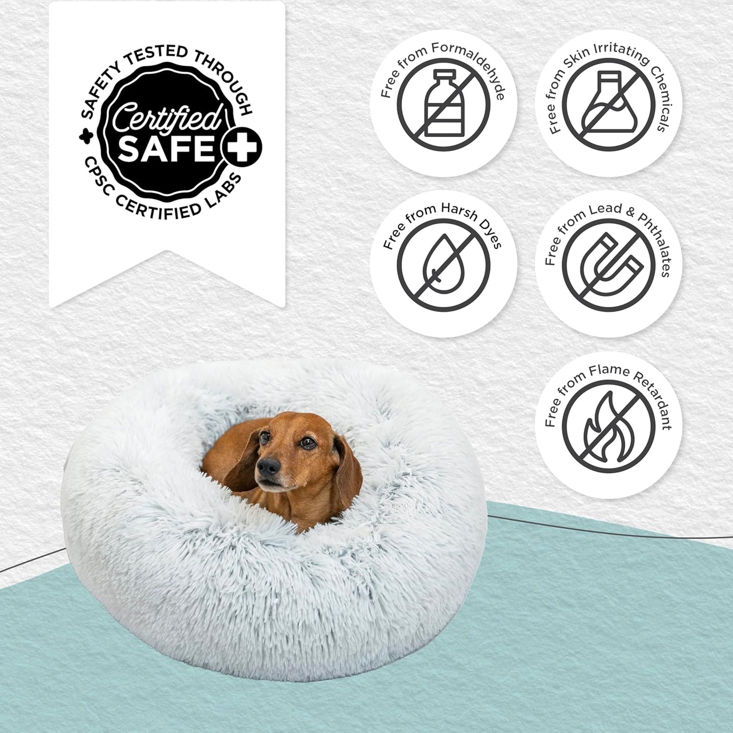 Best Friends by Sheri Original Calming Donut Dog and Cat Bed, Shag Faux Fur, Frost Gray, (36in x 36in) - Anxiety Relief for Pets Up to 100 lbs