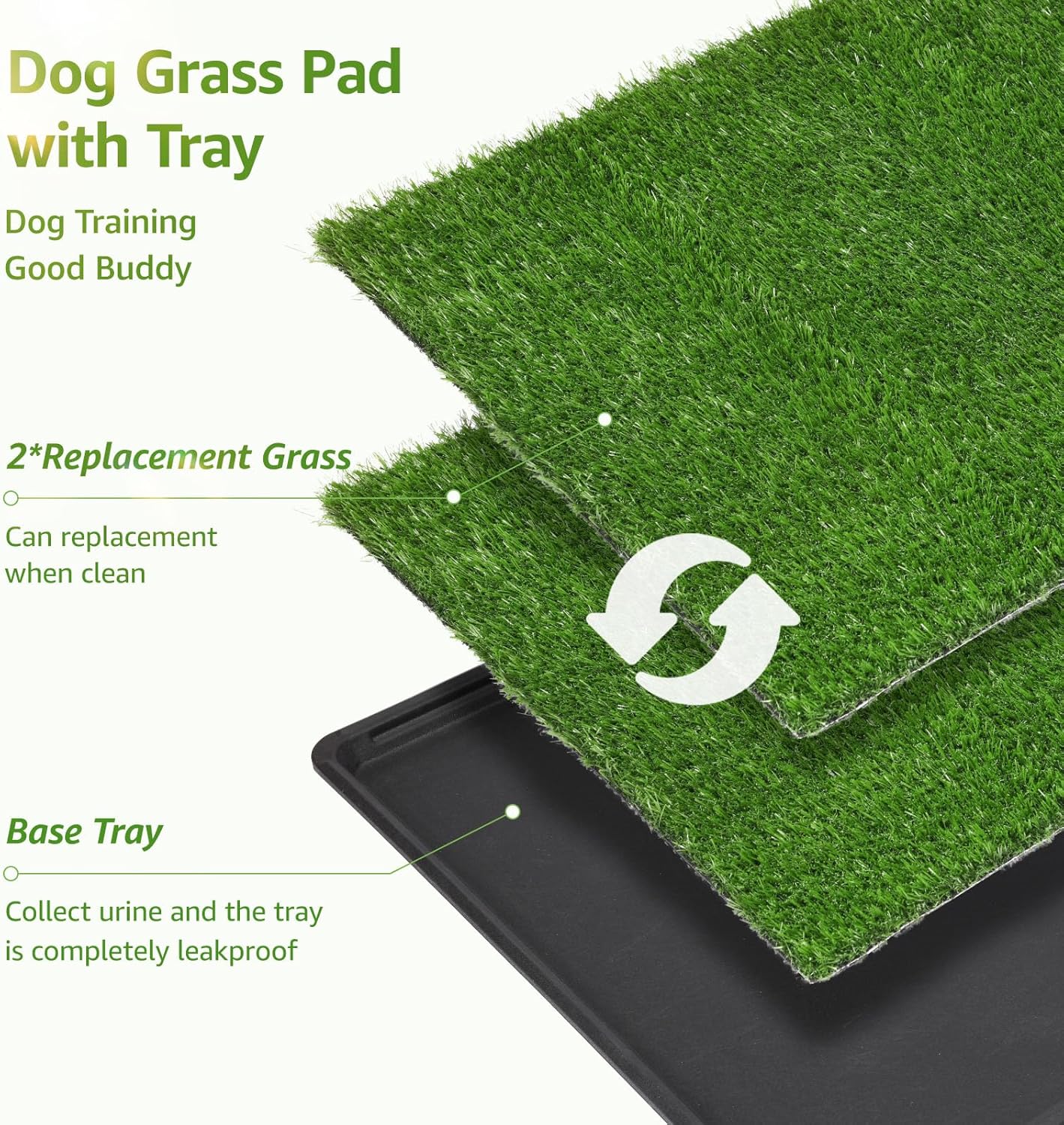 LOOBANI Dog Grass Pad with Tray Large - Dog Litter Box Indoor Potty for Apartment and Patio Training with 2 Pack Grass Pee Pads for Replacement(Tray Potty 45 * 29inch)