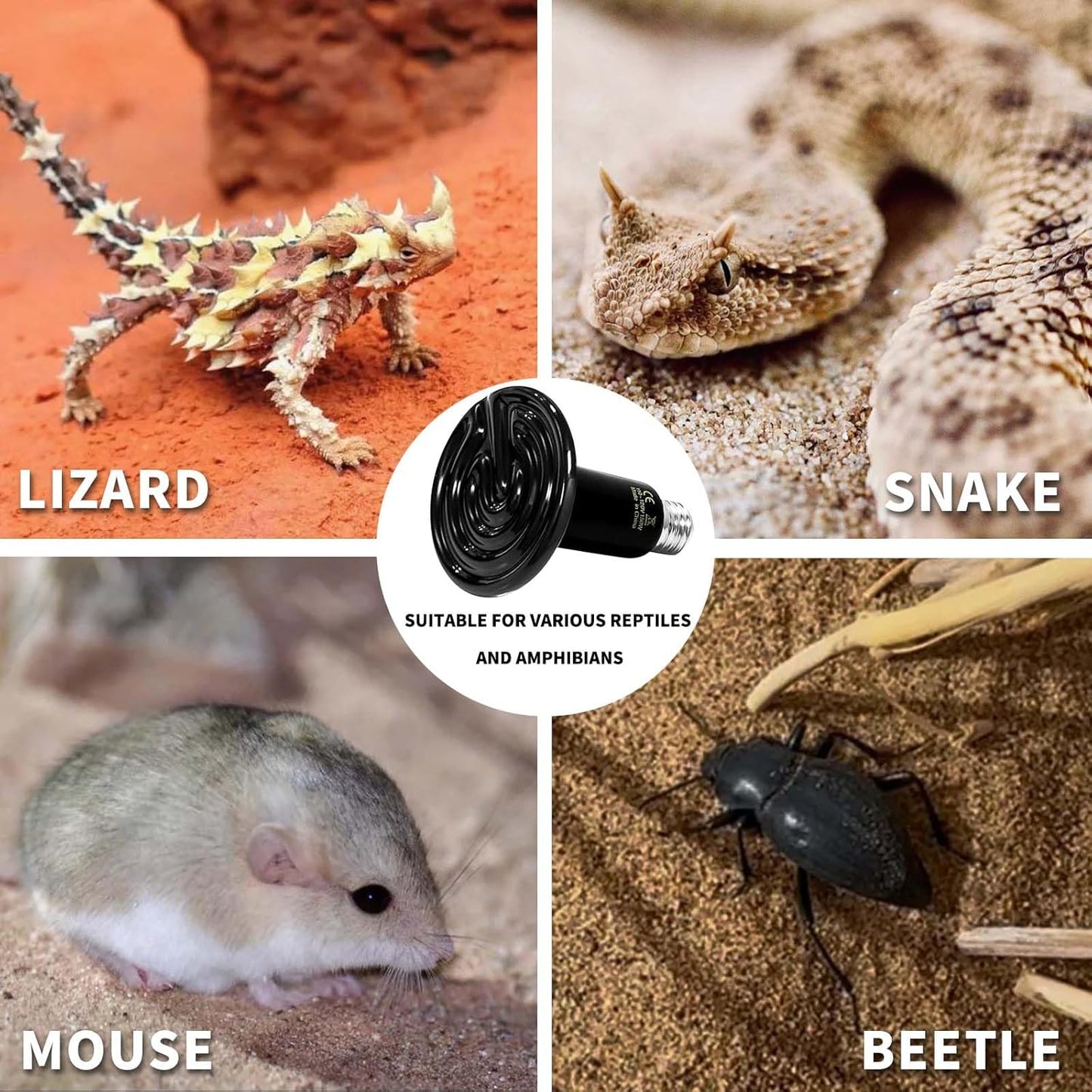 Max 3.34in diameter150W Reptile Heat Lamp(2 Packs)-Ceramic Heat Emitter for Reptiles Amphibian Pet Brooders Chicken Incubation, and Terrariums Turtle Lizard Bearded Dragon Snake E26