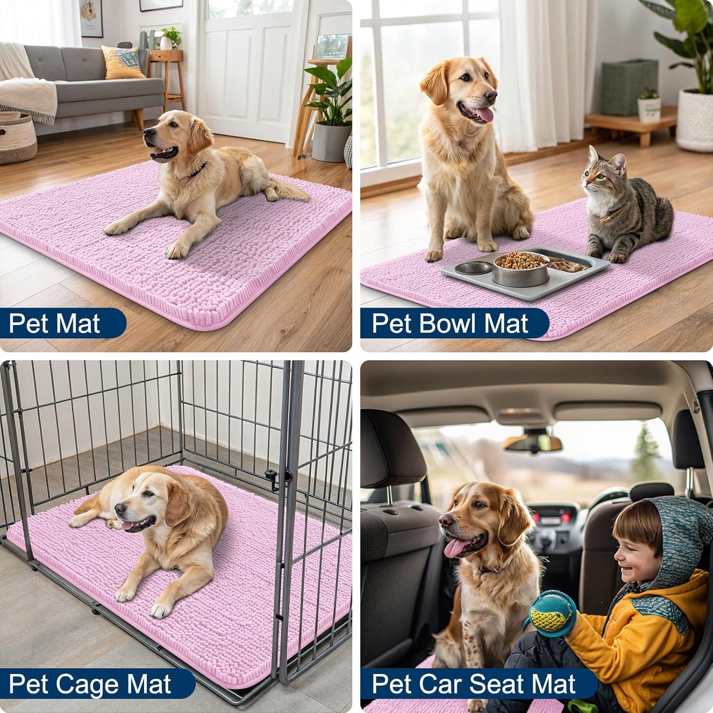 Smiry Dog Door Mat for Muddy Paws 24x16, Absorbs Moisture and Dirt Doormat, Non-Slip Washable Quick Dry Chenille Front Door Mat Indoor Entrance, Entryway Carpet for Inside Floor, Pink