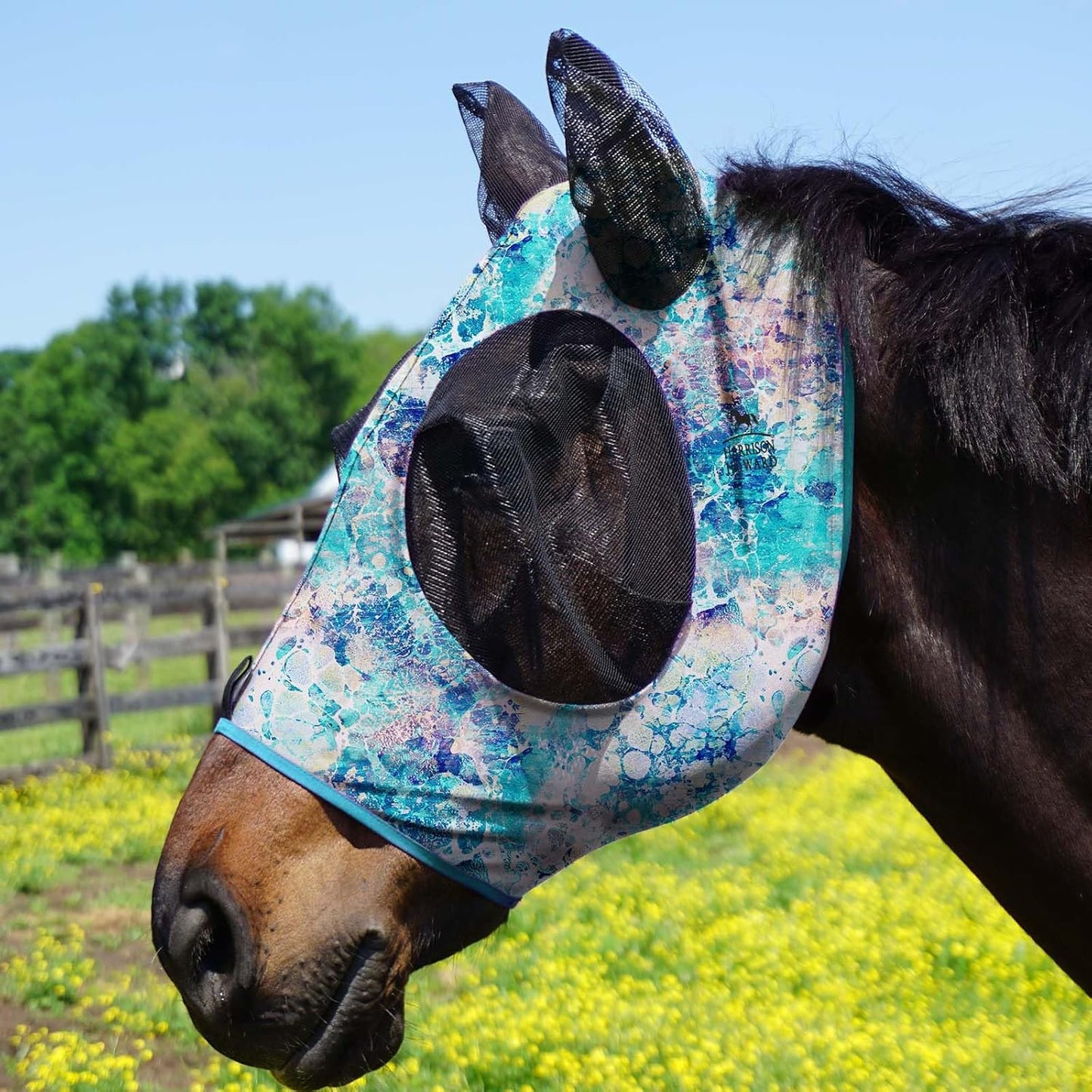 Harrison Howard Super Comfort Stretchy Fly Mask Large Eye Space with UV Protection Soft on Skin with Breathability Pastel Mix XL Extra Full Size
