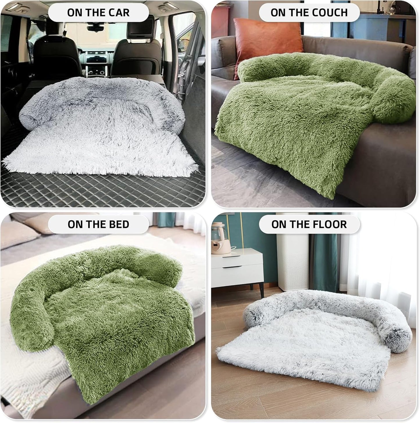 GGIB Calming Dog Bed Fluffy Plush Dog Mat for Furniture Protector with Removable Washable Cover for Large Medium Small Dogs and Cats (Medium, Grass Green)