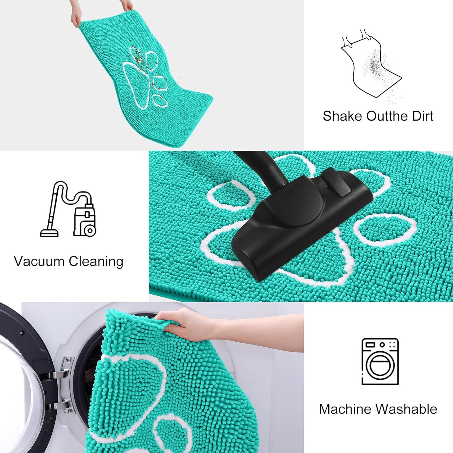 Smiry Dog Door Mat for Muddy Paws, Absorbent Dirt Trapper Non Slip Quick Dry Washable Chenille Mat for Mud Dogs, Entry Rug for Indoor and Outdoor (48x30 Inches, Turquoise)