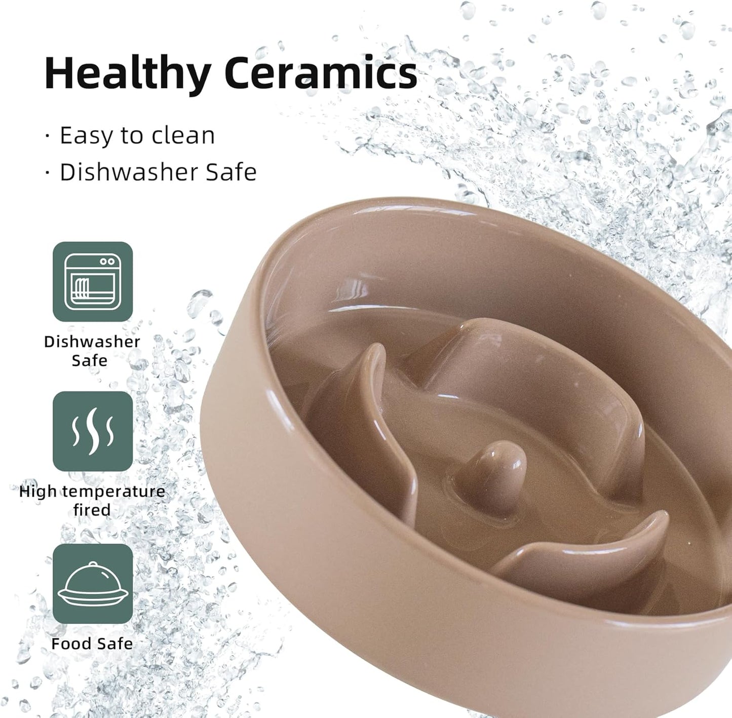 6.1inch Dog Bowl Slow Feeder Ceramic for Small Dog, Pet Slow Feeder, Stop Bloat, Preventing Choking(Single Bowl-Brown Coffee)