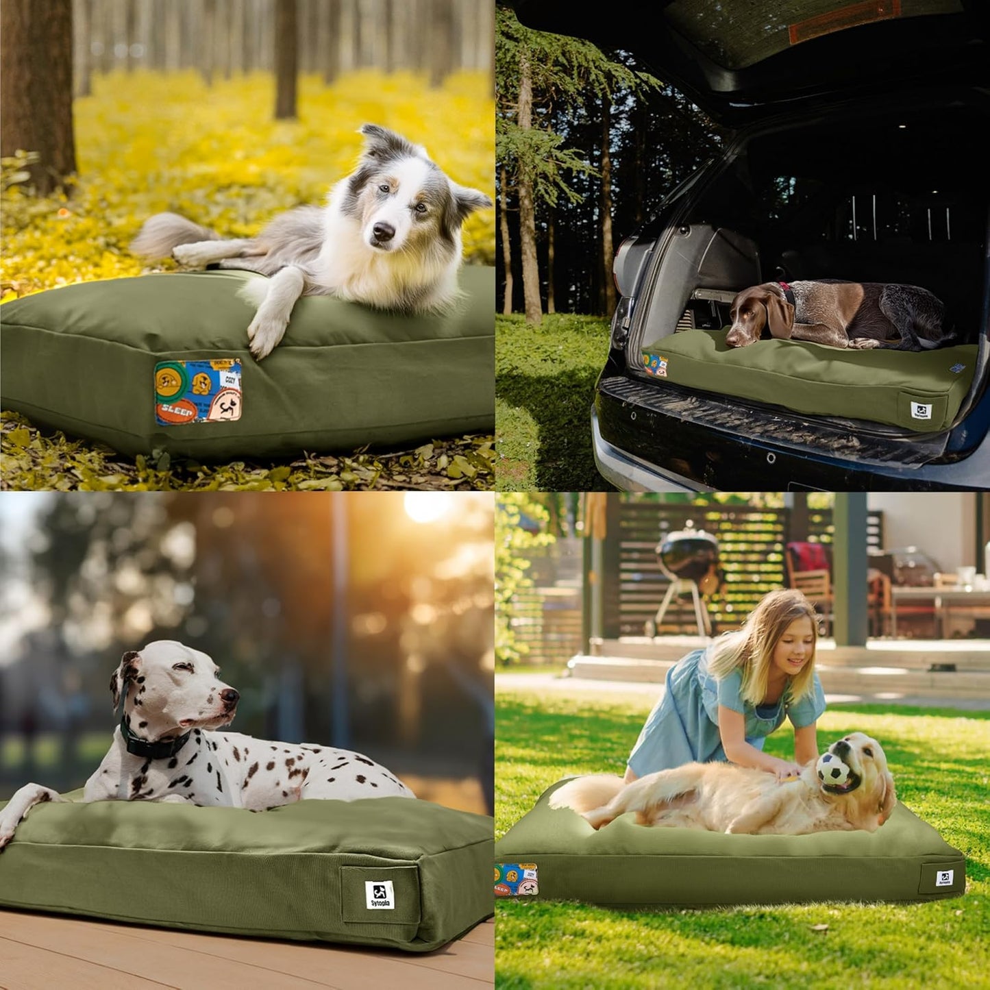 Sytopia 42-Inch Canvas Outdoor Dog Bed, Washable & Waterproof with Chew-Resistant Removable Cover, Ideal for Extra Large Dogs for Indoor, Outdoor, Crate, or Patio Use (Green)