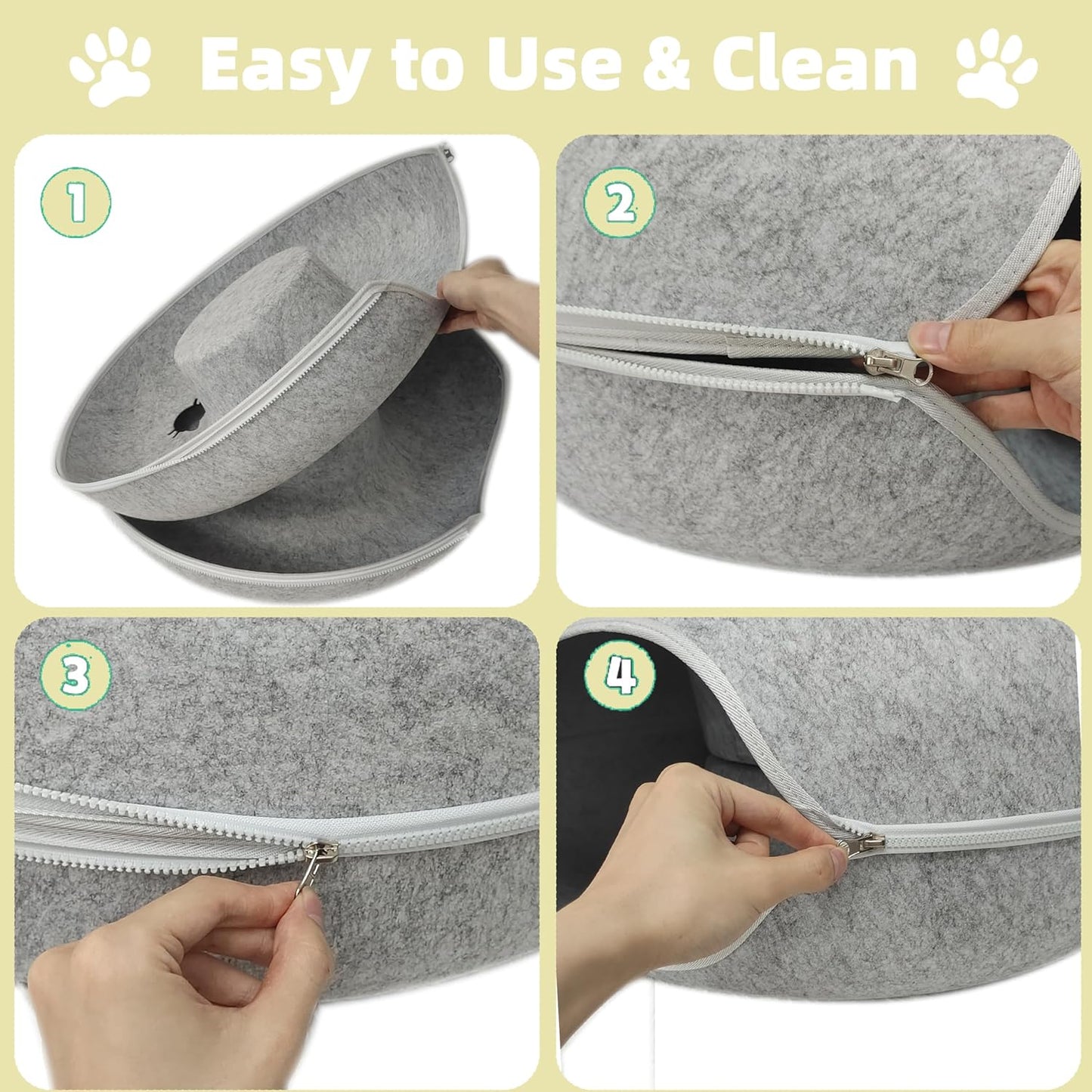 Donut Cat Tunnel Bed Peekaboo Cat Cave for Large Cats Up to 30 Lbs, Kitty Interactive Playing Tent House for Multiple Cats,Detachable,Scratch Resistant (Light Gray, Large - 24 Inch Diameter)