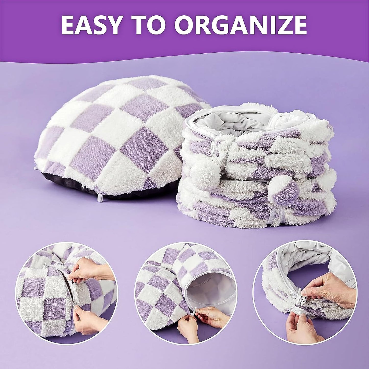 Cat Tunnel Bed with Washable Cushion for Indoor Cat, Donut Cave Tube Toys for Kitten Puppy Rabbit, Purple