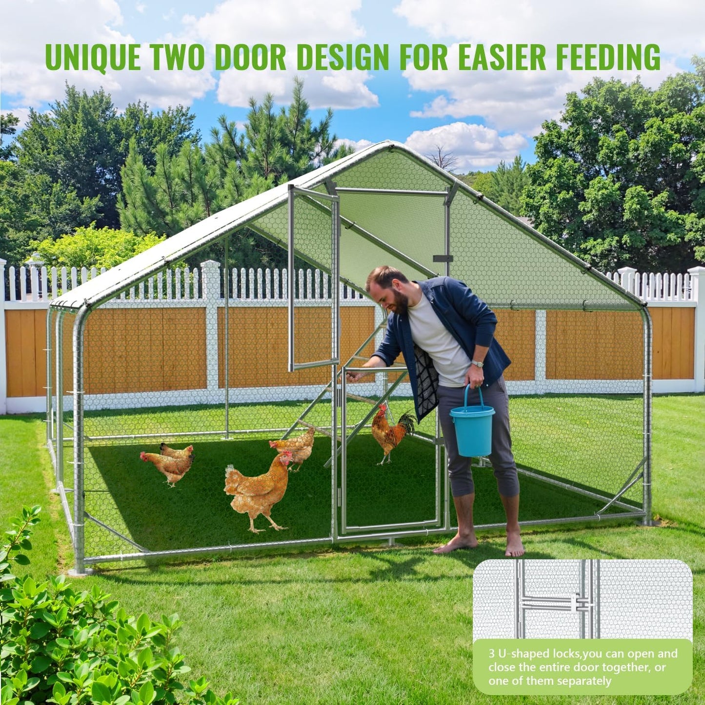 Large Metal Chicken Coop, 10x20x6.5FT Chicken Runs for Yard with Cover