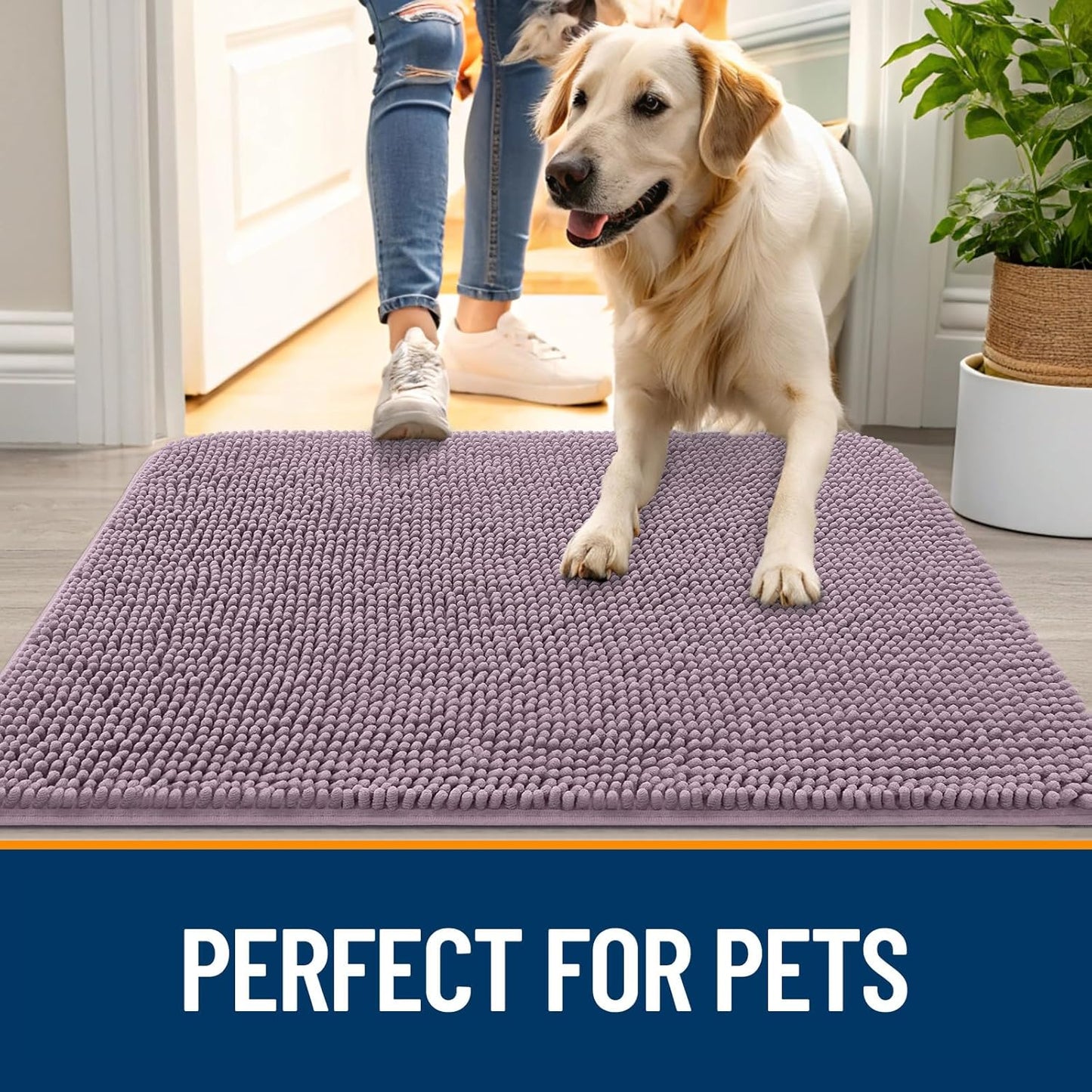 OLANLY Dog Door Mat for Muddy Paws 59x32, Absorbs Moisture and Dirt, Absorbent Non-Slip Washable Doormat, Quick Dry Chenille Mud Mat for Dogs, Entry Indoor Entryway Carpet for Inside Floor, Deep Plum