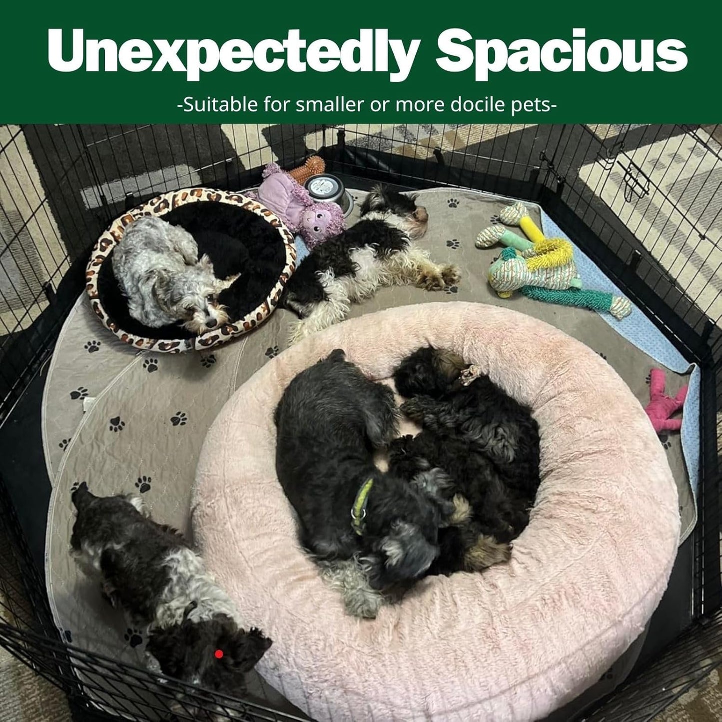 PJYuCien Dog Playpen, 8 Panels 42’’H Dog Pens Indoor with Bottom Pad, Metal Foldable Pet Puppy Exercise Fence Crate Kennel, Better for Medium and Big Animals,Black