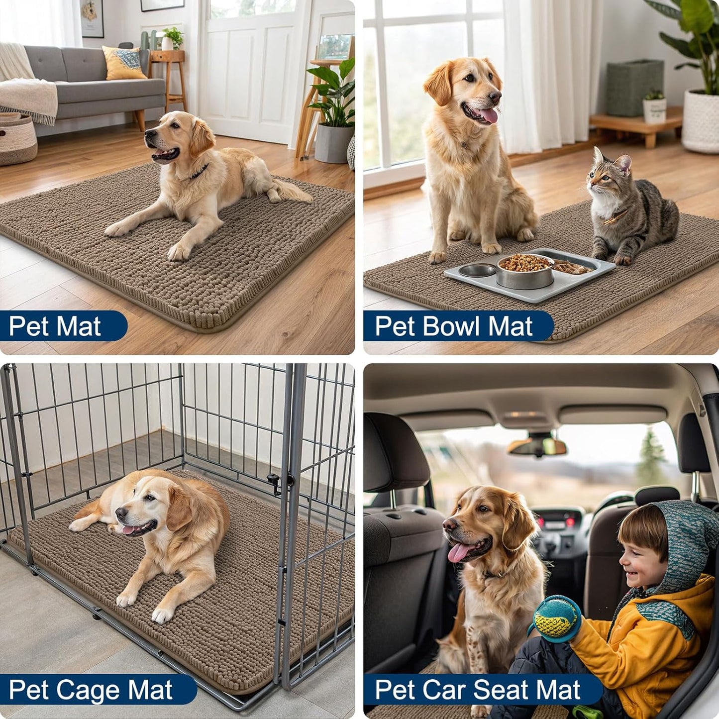 Smiry Dog Door Mat for Muddy Paws 30x20, Absorbs Moisture and Dirt Doormat, Non-Slip Washable Quick Dry Chenille Front Door Mat Indoor Entrance, Entryway Carpet for Inside Floor, Camel