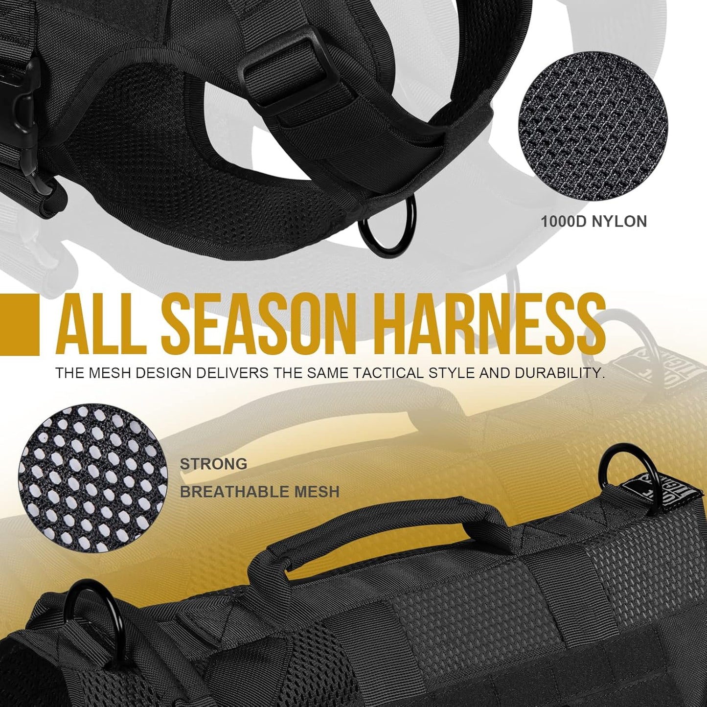 OneTigris Tactical Dog Harness for Small Dogs, No Pull Small Dog Vest Harness with Handles Breathable Military Dogs Molle Vests, Harness for Walking Hiking Training (Black, XS)