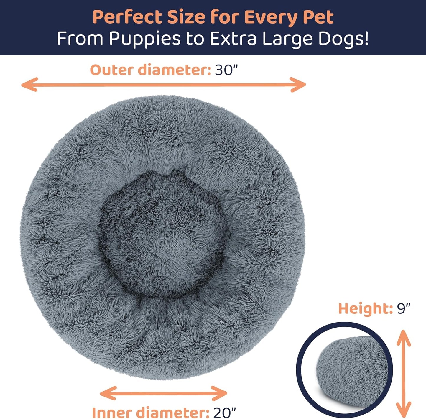Donut Dog Bed - Premium Comfort for Anxiety Relief - Fluffy & Calming Design with Ultra-Plush Support | Cozy Round Dog Bed with Super Soft Circle Style (Size M Dark Grey)