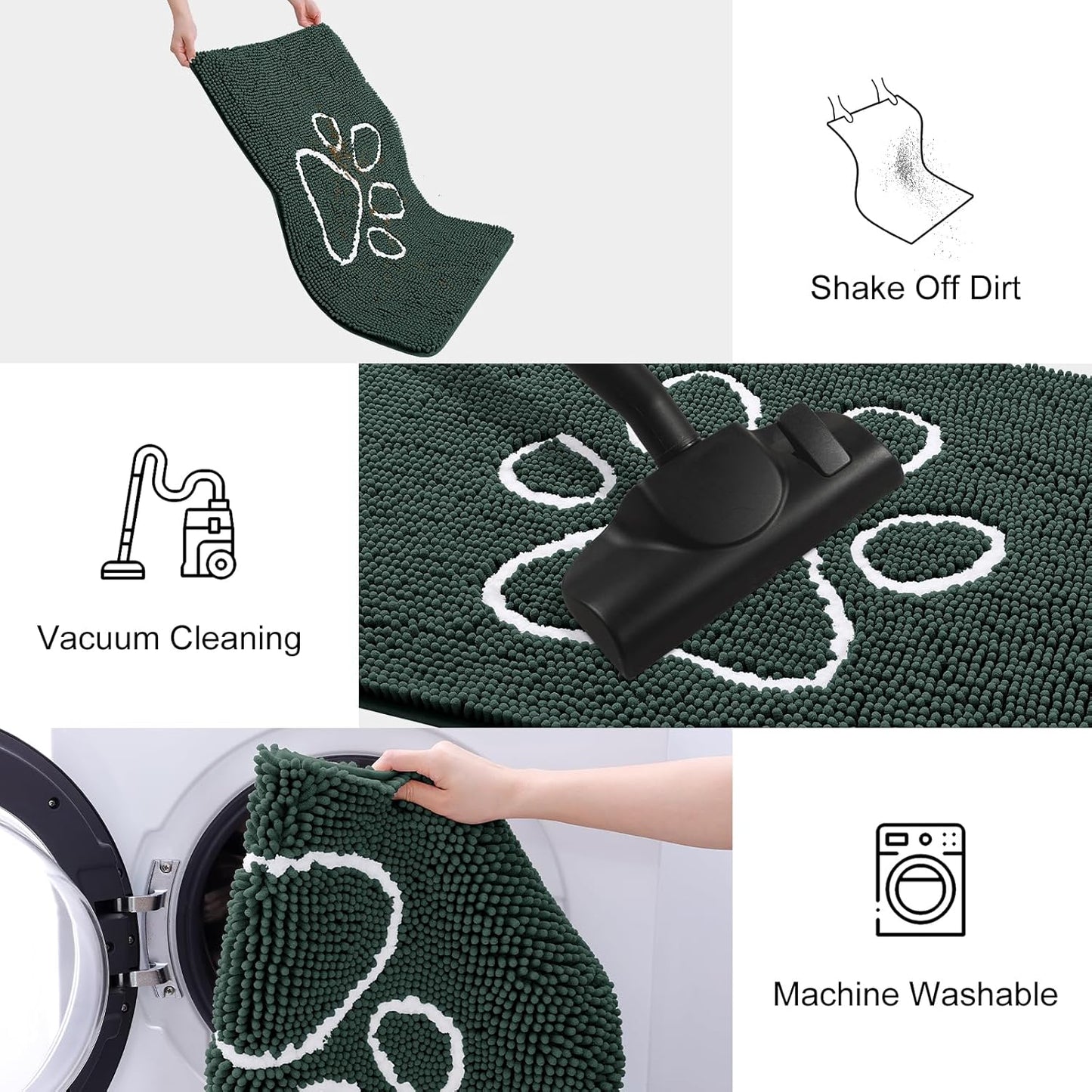 Smiry Dog Door Mat for Muddy Paws, Absorbent Dirt Trapper Non Slip Quick Dry Washable Chenille Mat for Mud Dogs, Entry Rug for Indoor and Outdoor (71x46 Inches, Green)