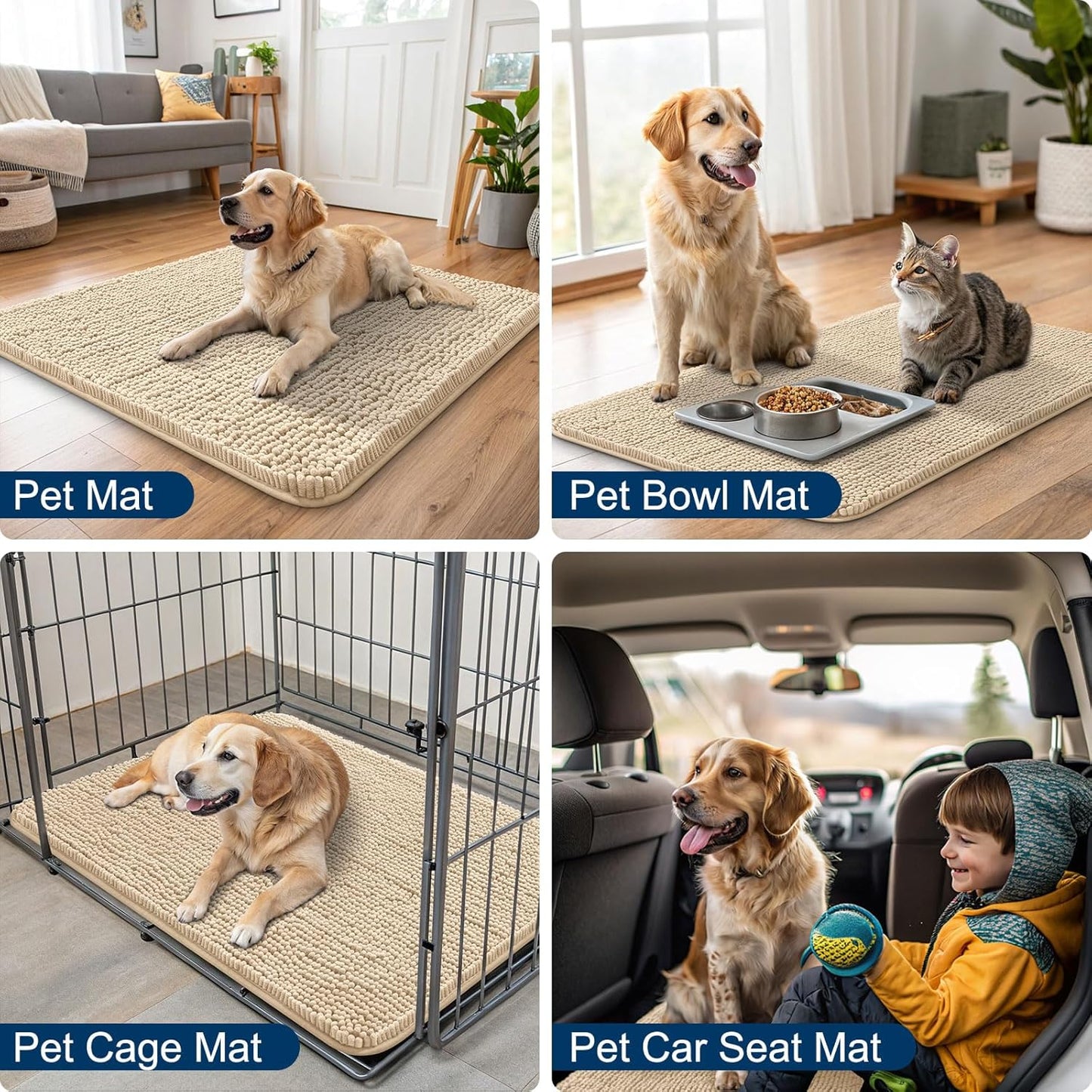 Smiry Dog Door Mat for Muddy Paws 30x17, Absorbs Moisture and Dirt Doormat, Non-Slip Washable Quick Dry Chenille Front Door Mat Indoor Entrance, Entryway Carpet for Inside Floor, Beige