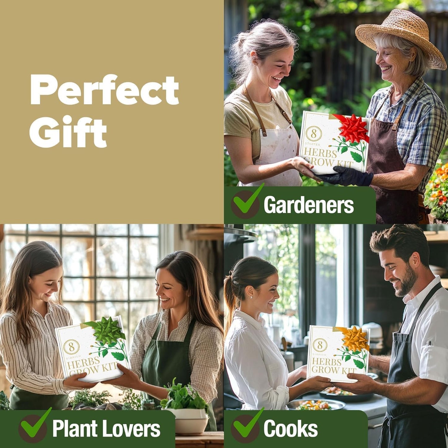 HOME GROWN π£π₯ππ ππ¨π πππ₯π πππ§ 8 Herb Seeds Garden Kit, Complete Indoor Planter Gift with Basil Cilantro Mint & More, Unique Kitchen Growing Set for Women Men, Birthday Housewarming Present