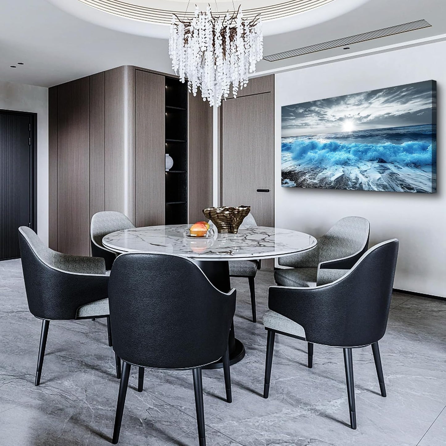 Lapremoly Large Canvas Wall Decor For Office Framed Wall Art For Living Room Blue Beach Painting Ocean Sea Waves Wall Pictures Bedroom Home Decorations Prints Posters Mural Artwork Ready to hang