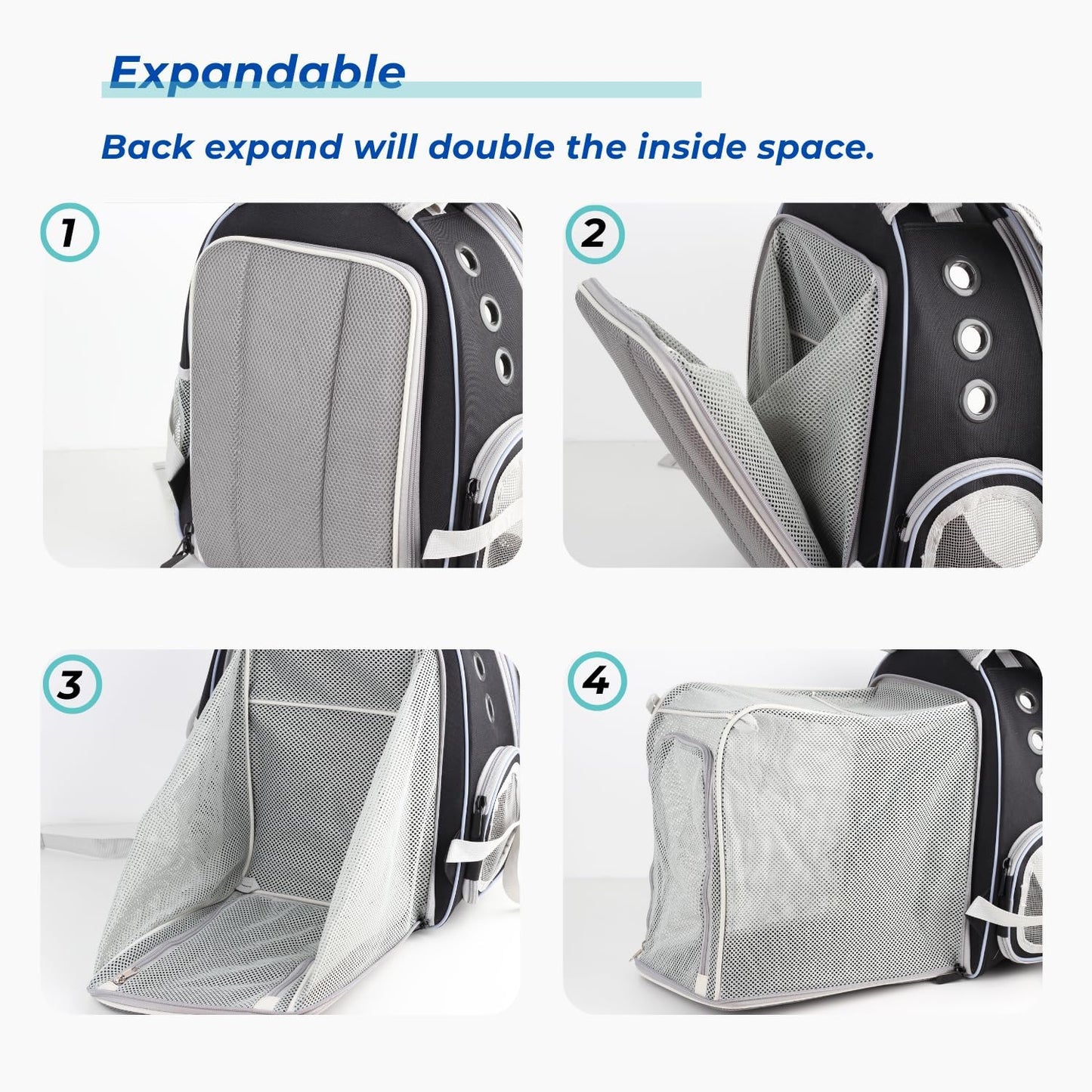 Lollimeow Cat Carrier Backpack, Bubble Expandable Backpack Carrier, Pets and Small Dogs,Airline-Approved, Designed for Travel, Hiking, Walking & Outdoor Use (Square Back Expandable-Black)